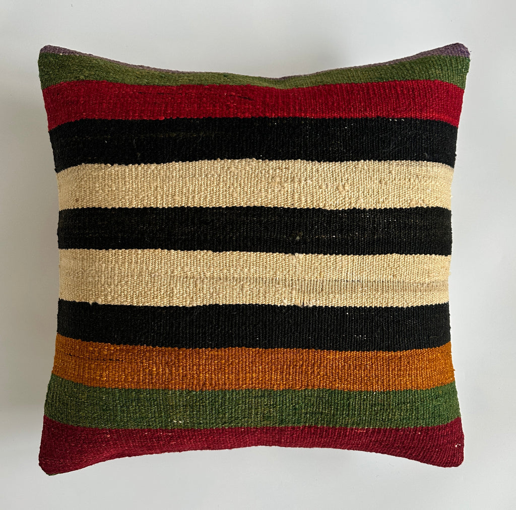Handmade Striped Multicolour Turkish Rug Cushion Cover 18''x18'' / 45x44 CM