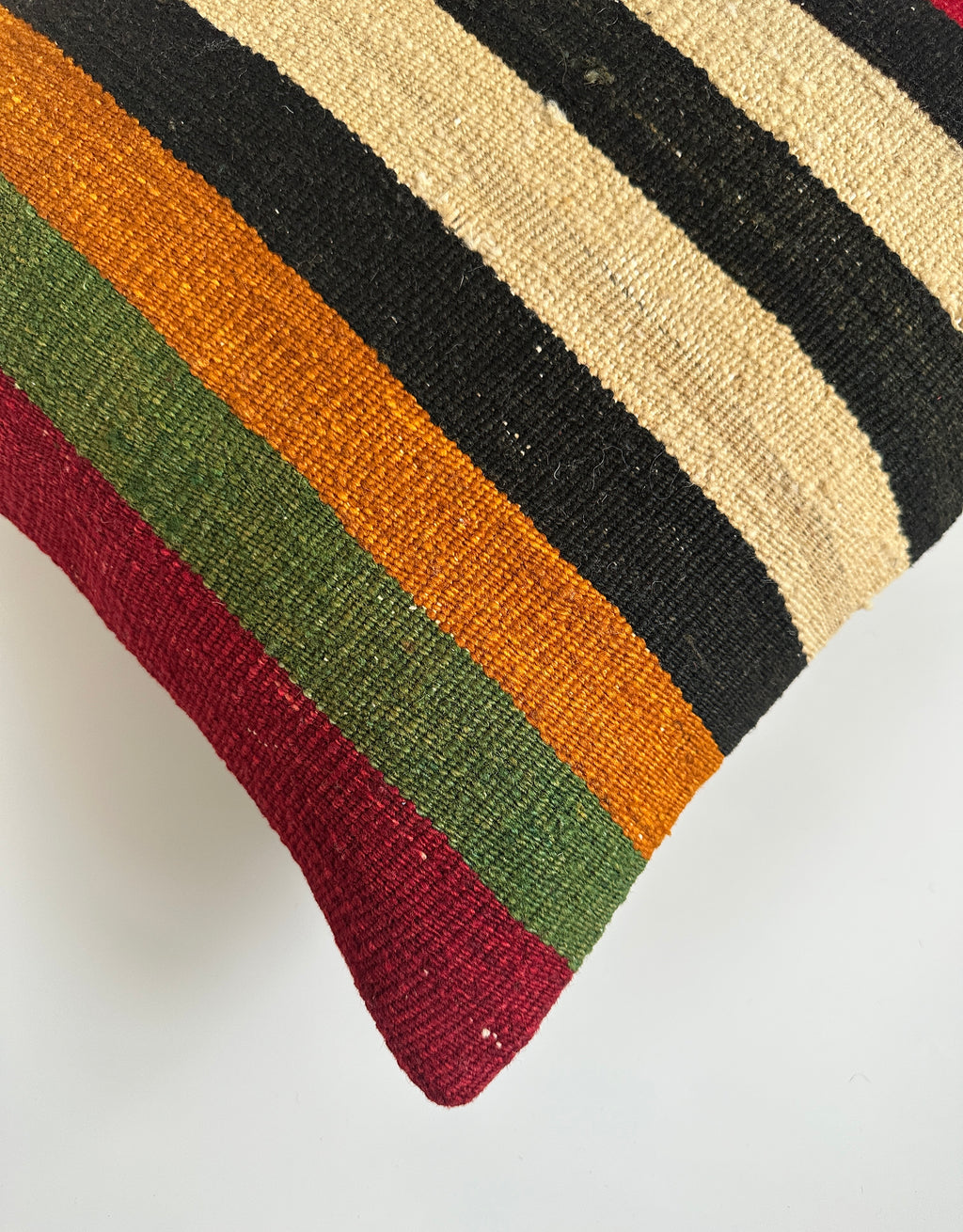 Handmade Striped Multicolour Turkish Rug Cushion Cover 18''x18'' / 45x44 CM