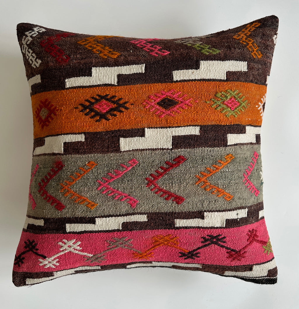 Handmade Multicolour Turkish Rug Cushion Cover 20''x20'' / 50x50 CM