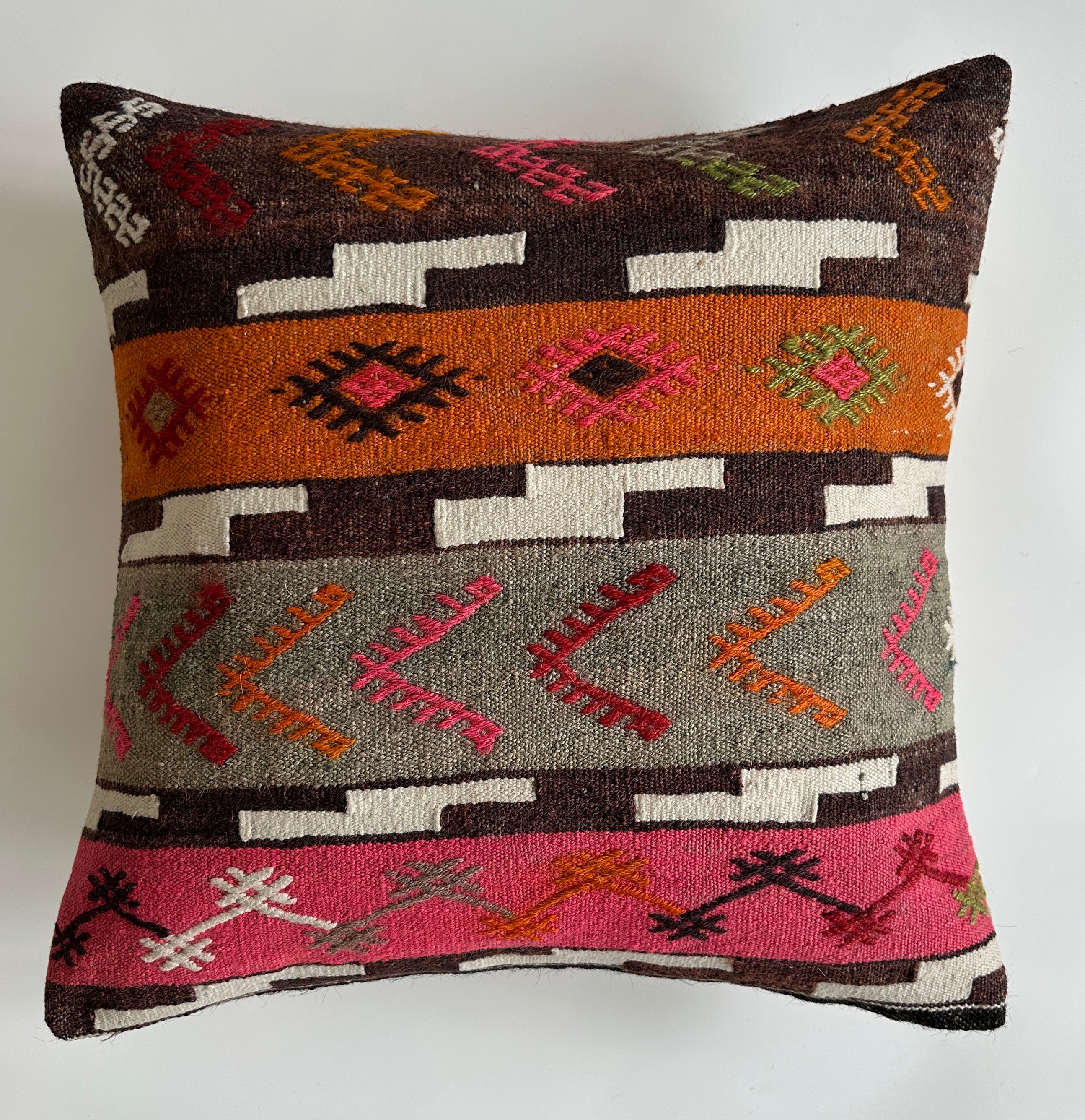Handmade Multicolour Turkish Rug Cushion Cover 20''x20'' / 50x50 CM