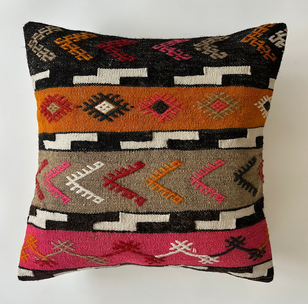 Handmade Multicolour Turkish Rug Cushion Cover 20''x20'' / 50x50 CM