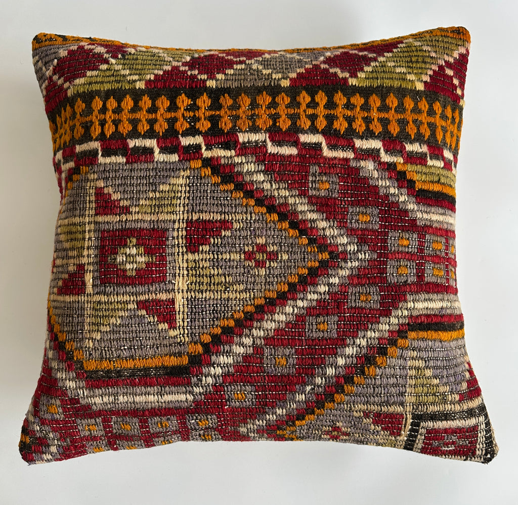 Handmade Multicolour Turkish Rug Cushion Cover 20''x20'' / 50x50 CM