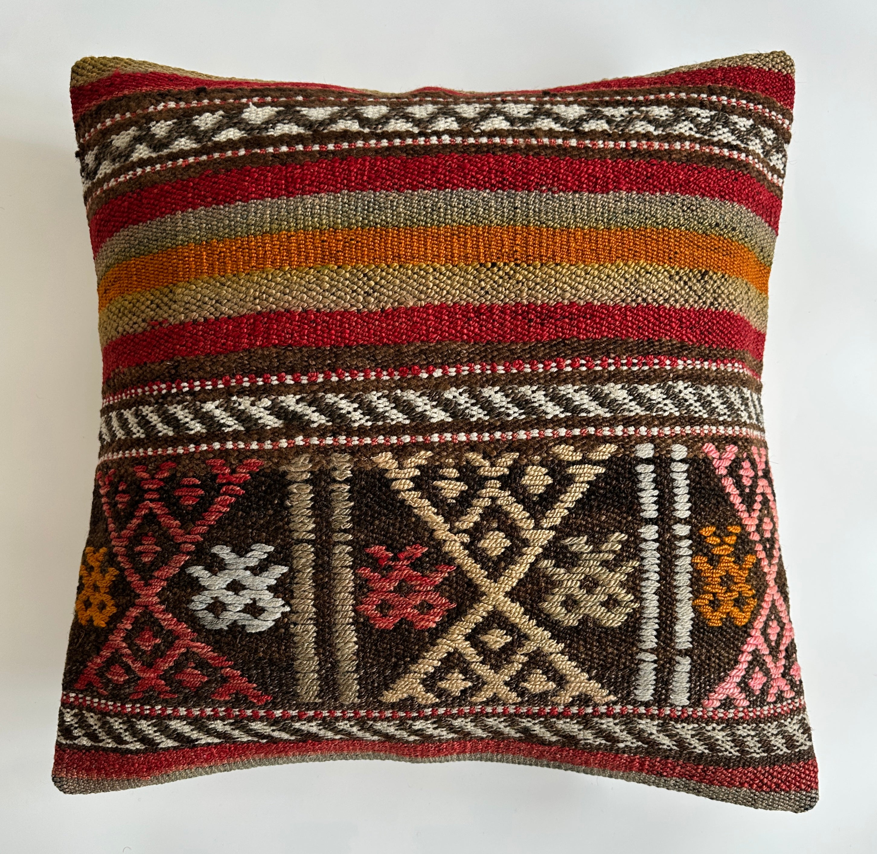 Handmade Multicolour Turkish Rug Cushion Cover 20''x20'' / 50x50 CM