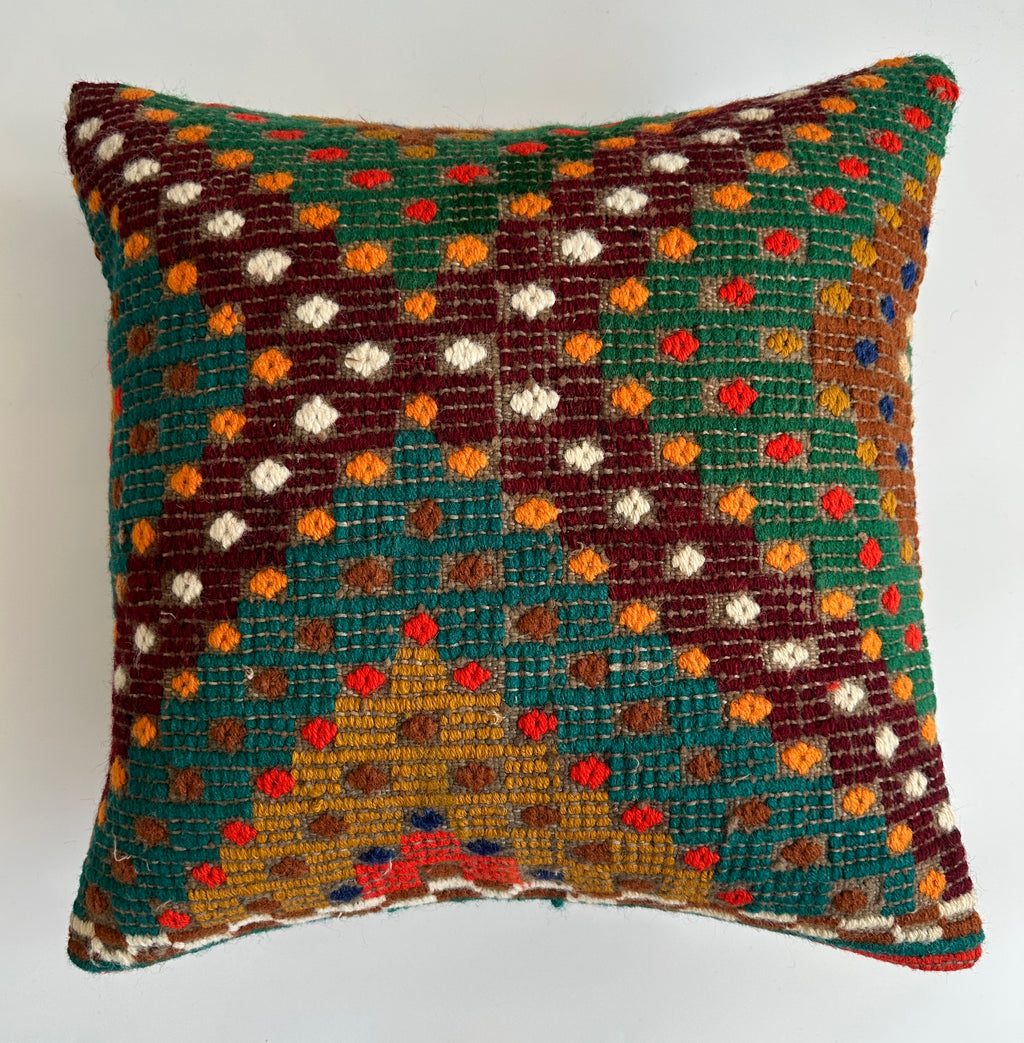 Handmade Multicolour Turkish Rug Cushion Cover 18''x18'' / 45x44 CM