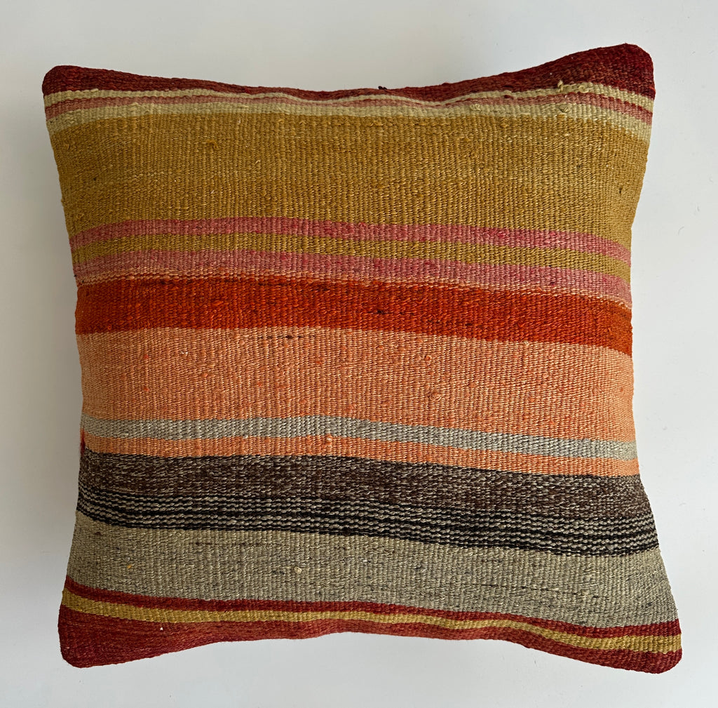 Handmade Multicolour Striped Turkish Rug Cushion Cover 18''x18'' / 45x45 CM