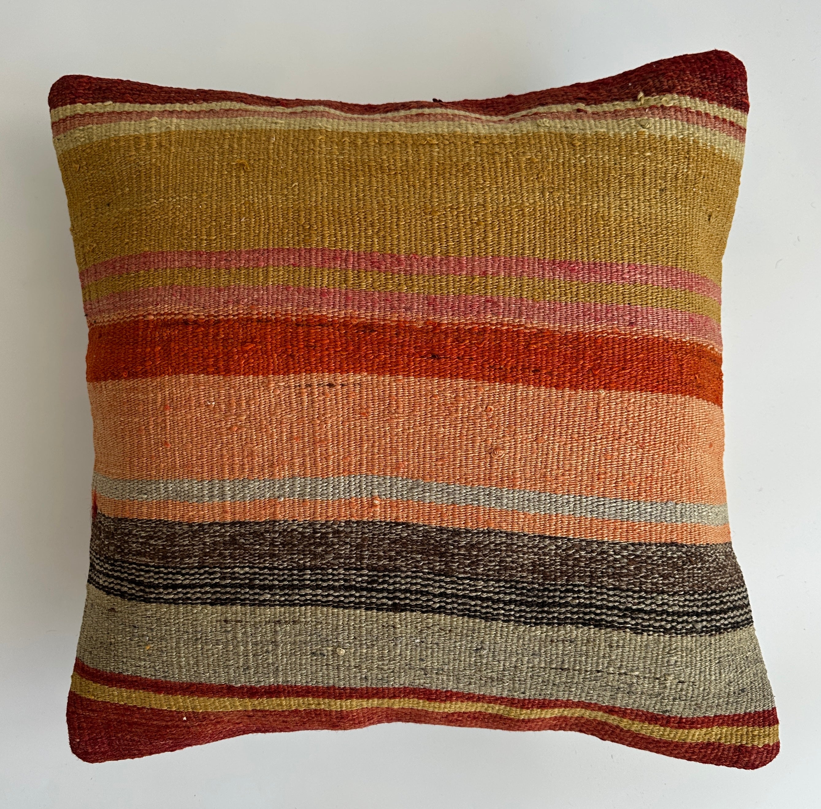 Handmade Multicolour Striped Turkish Rug Cushion Cover 18''x18'' / 45x45 CM