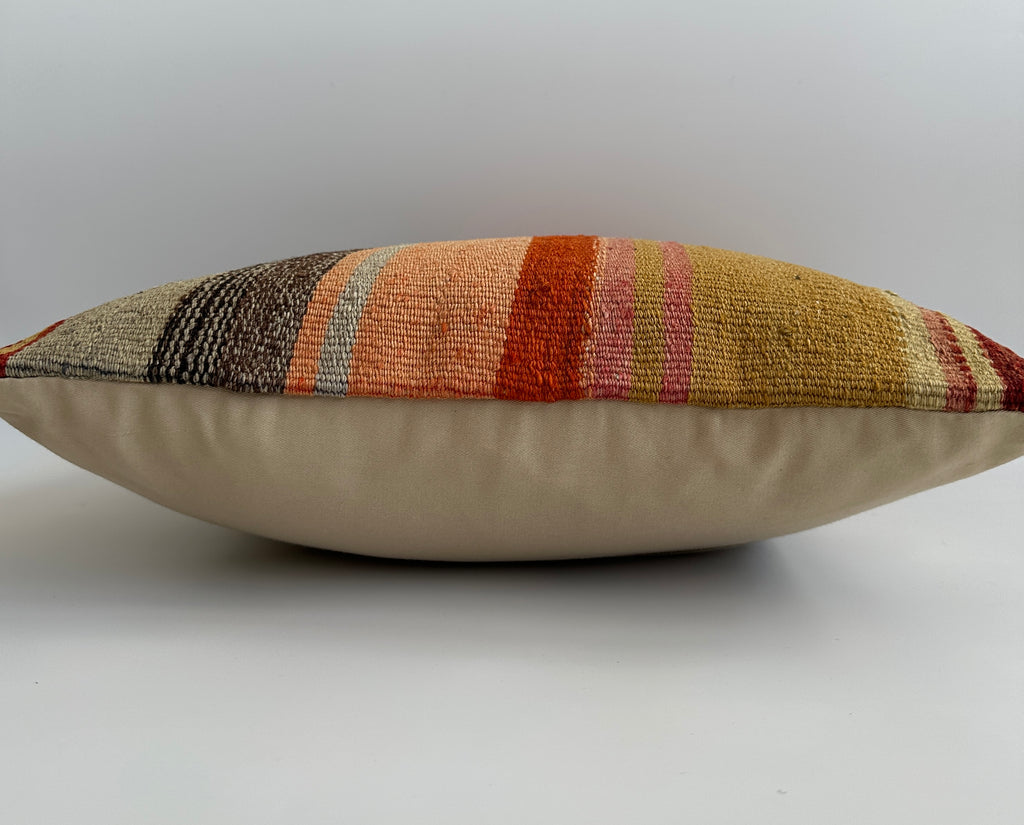 Handmade Multicolour Striped Turkish Rug Cushion Cover 18''x18'' / 45x45 CM