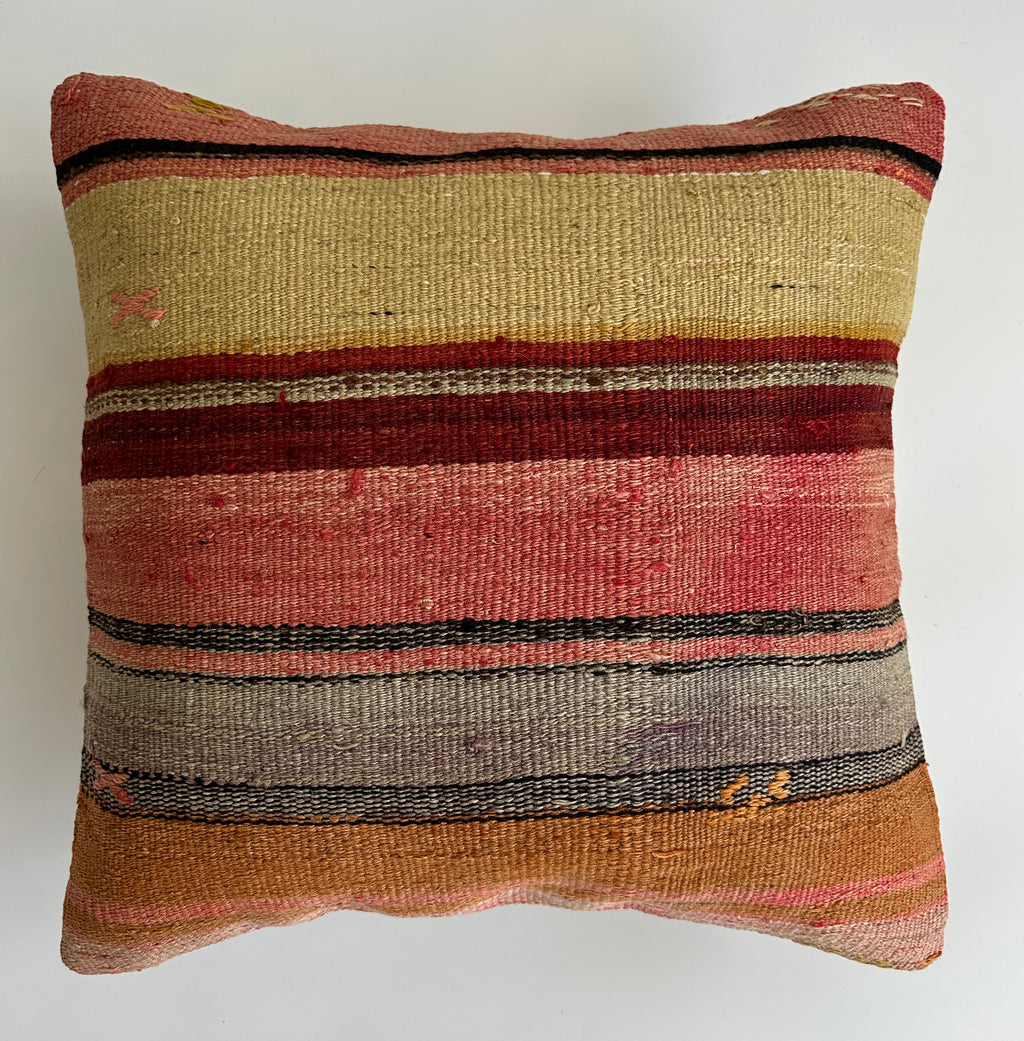 Handmade Multicolour Striped Turkish Rug Cushion Cover 18''x18'' / 45x45 CM