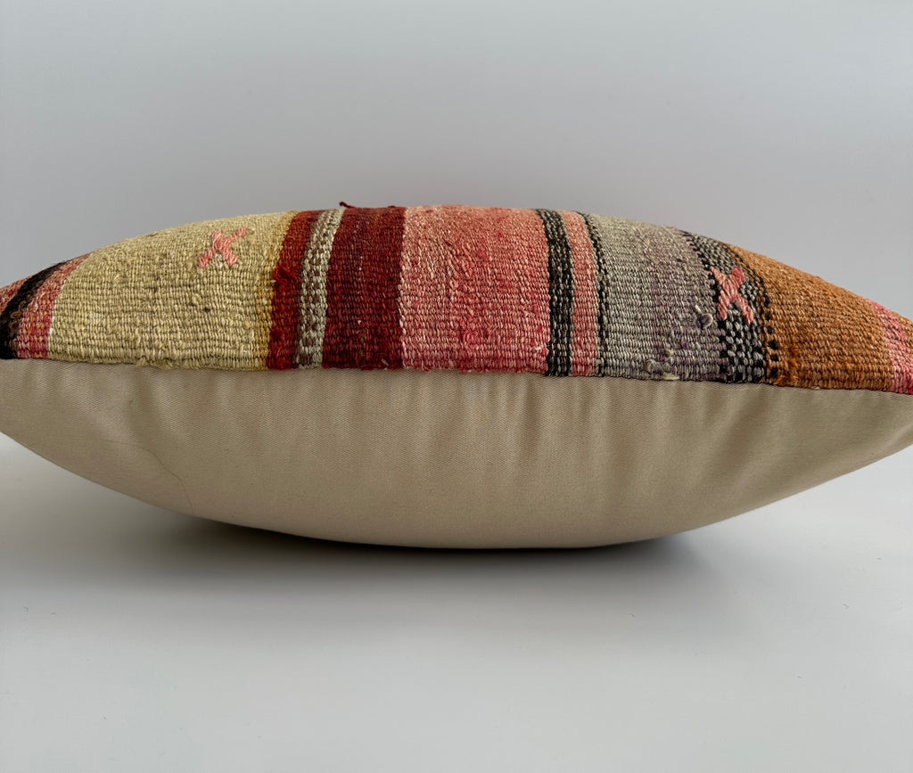 Handmade Multicolour Striped Turkish Rug Cushion Cover 18''x18'' / 45x45 CM