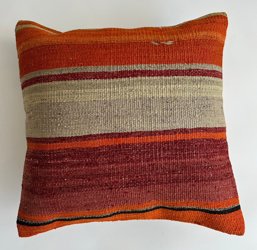 Handmade Multicolour Striped Turkish Rug Cushion Cover 18''x18'' / 46x46 CM