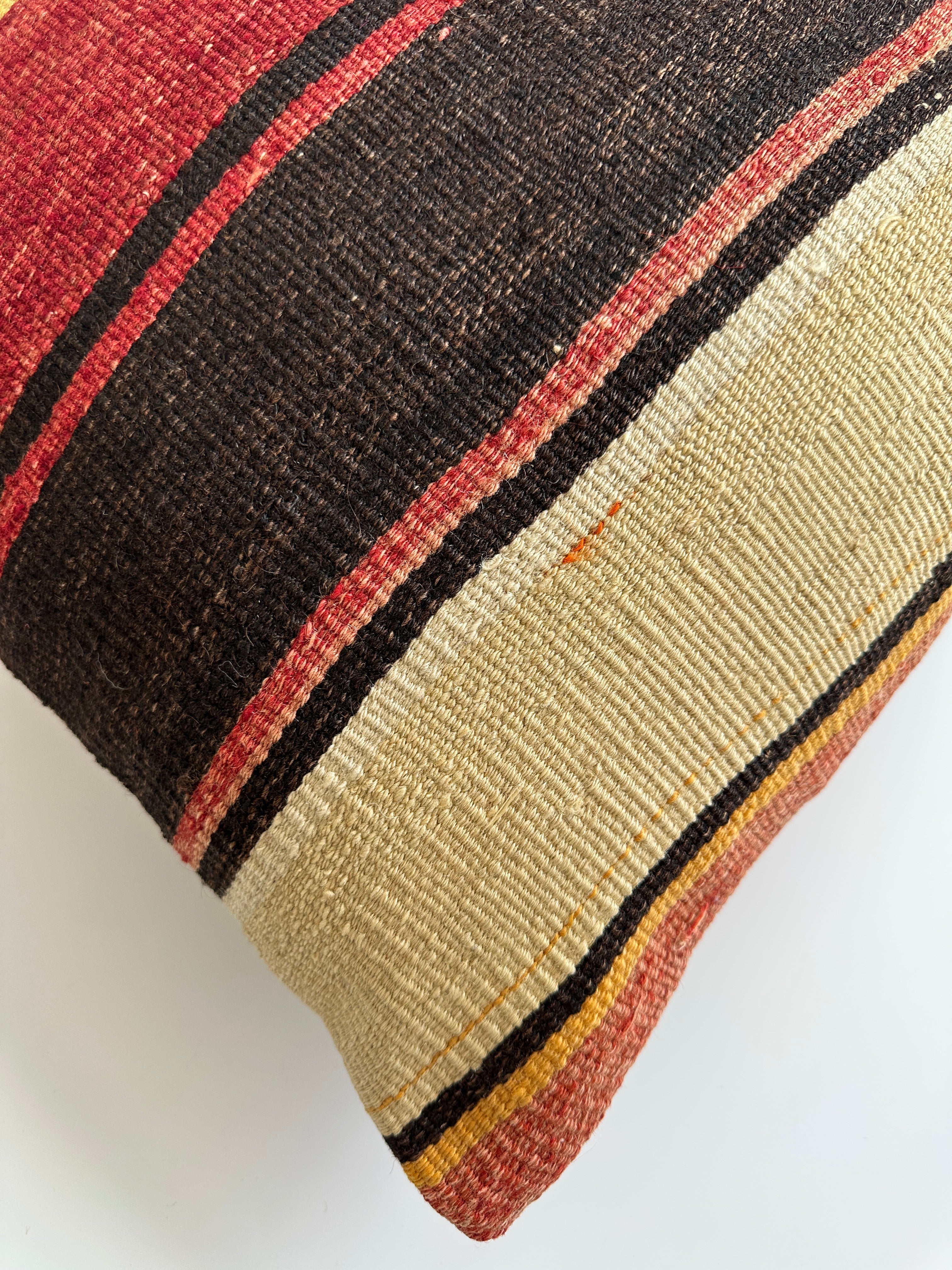 Handmade Multicolour Striped Turkish Rug Cushion Cover 18''x18'' / 46x46 CM