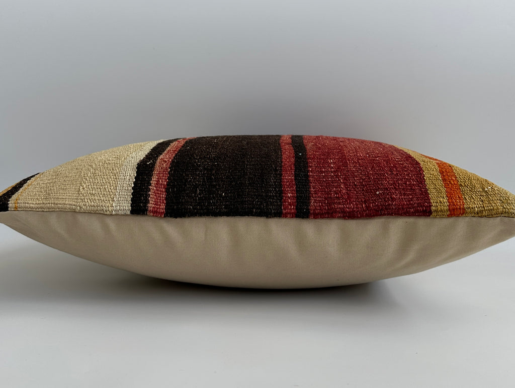 Handmade Multicolour Striped Turkish Rug Cushion Cover 18''x18'' / 46x46 CM