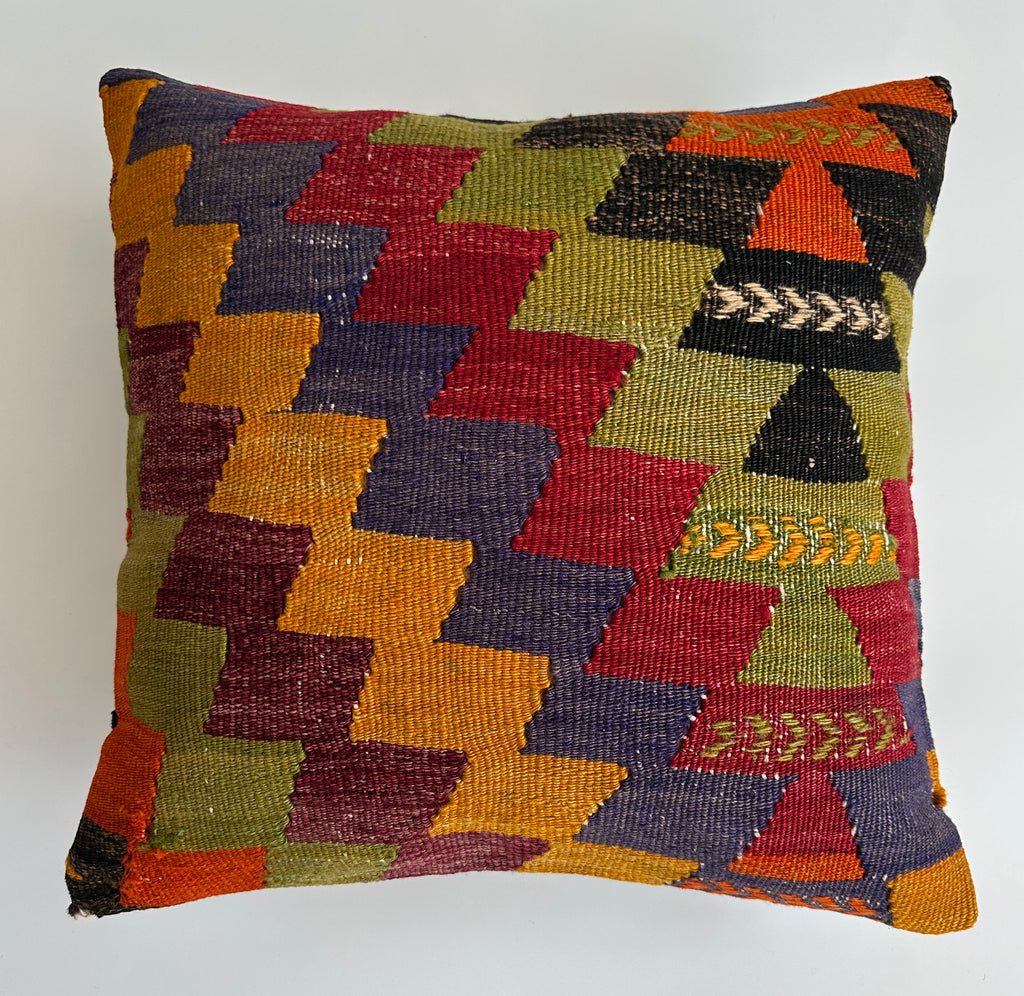 Handmade Multicolour Turkish Rug Cushion Cover 18''x18'' / 45x45 CM