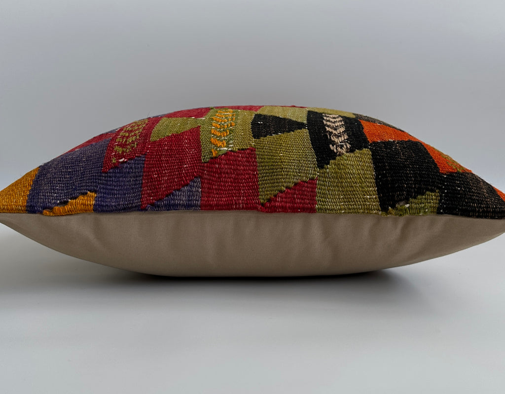 Handmade Multicolour Turkish Rug Cushion Cover 18''x18'' / 45x45 CM