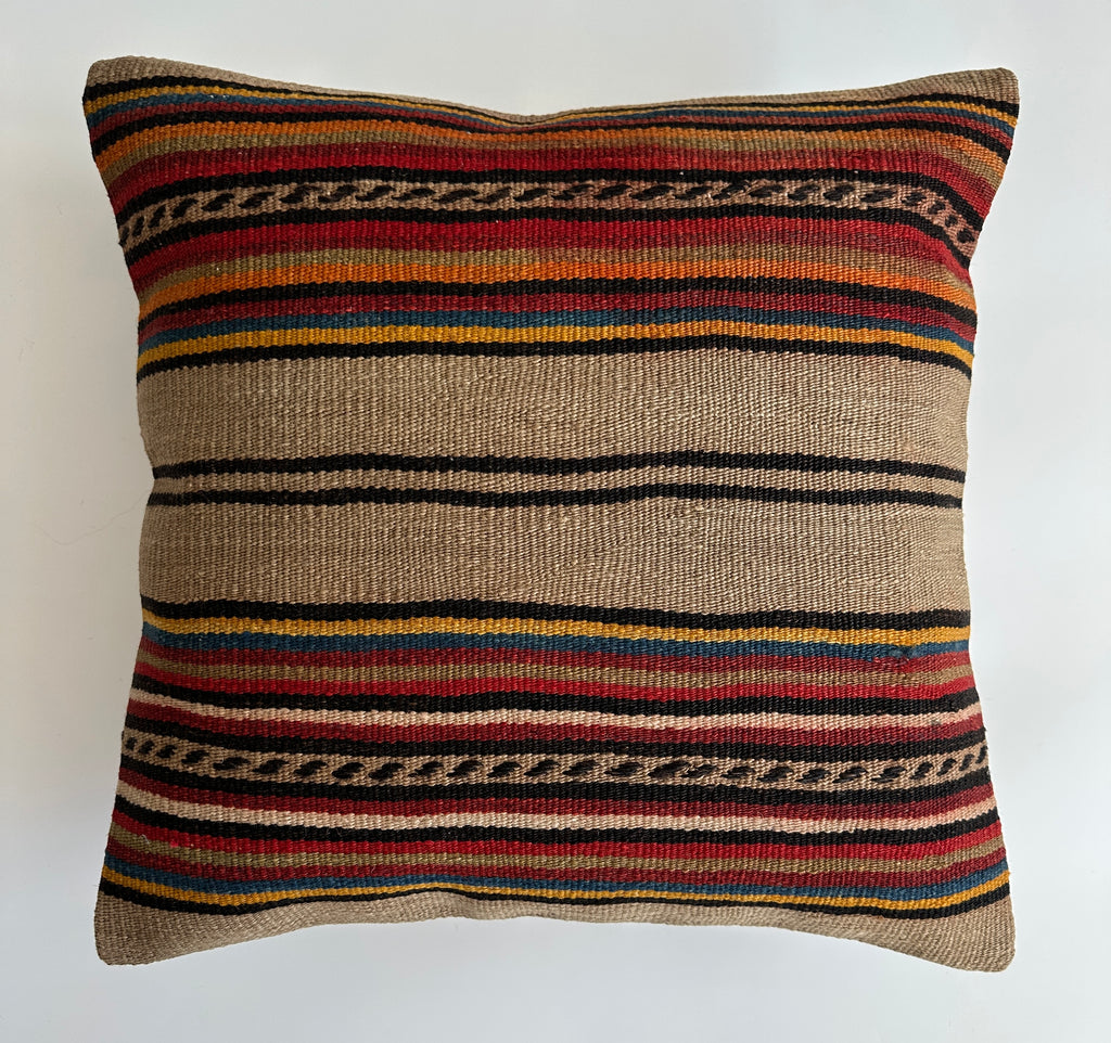 Handmade Multicolour Striped Turkish Rug Cushion Cover 18''x18'' / 46x45 CM