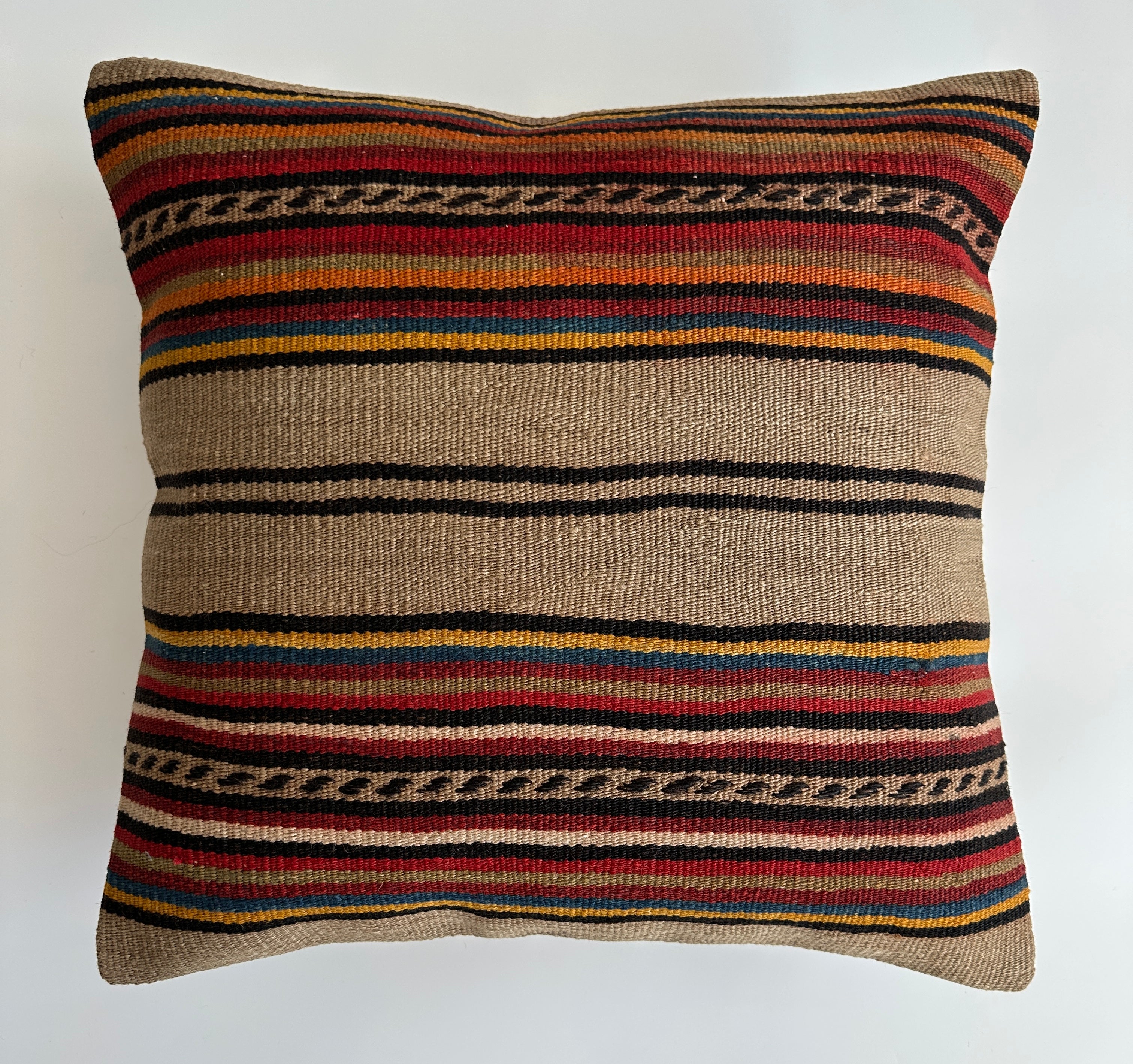Handmade Multicolour Striped Turkish Rug Cushion Cover 18''x18'' / 46x45 CM