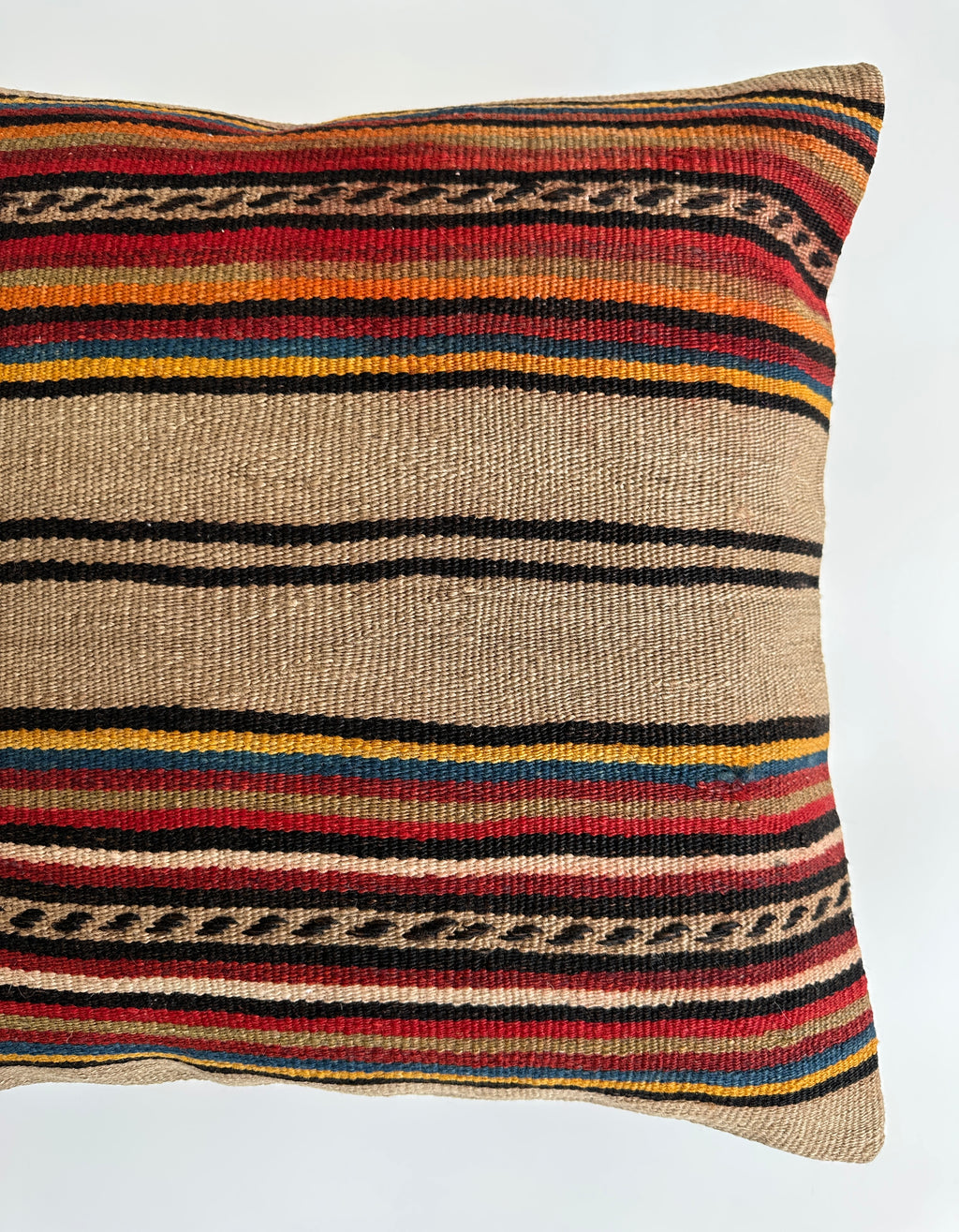 Handmade Multicolour Striped Turkish Rug Cushion Cover 18''x18'' / 46x45 CM