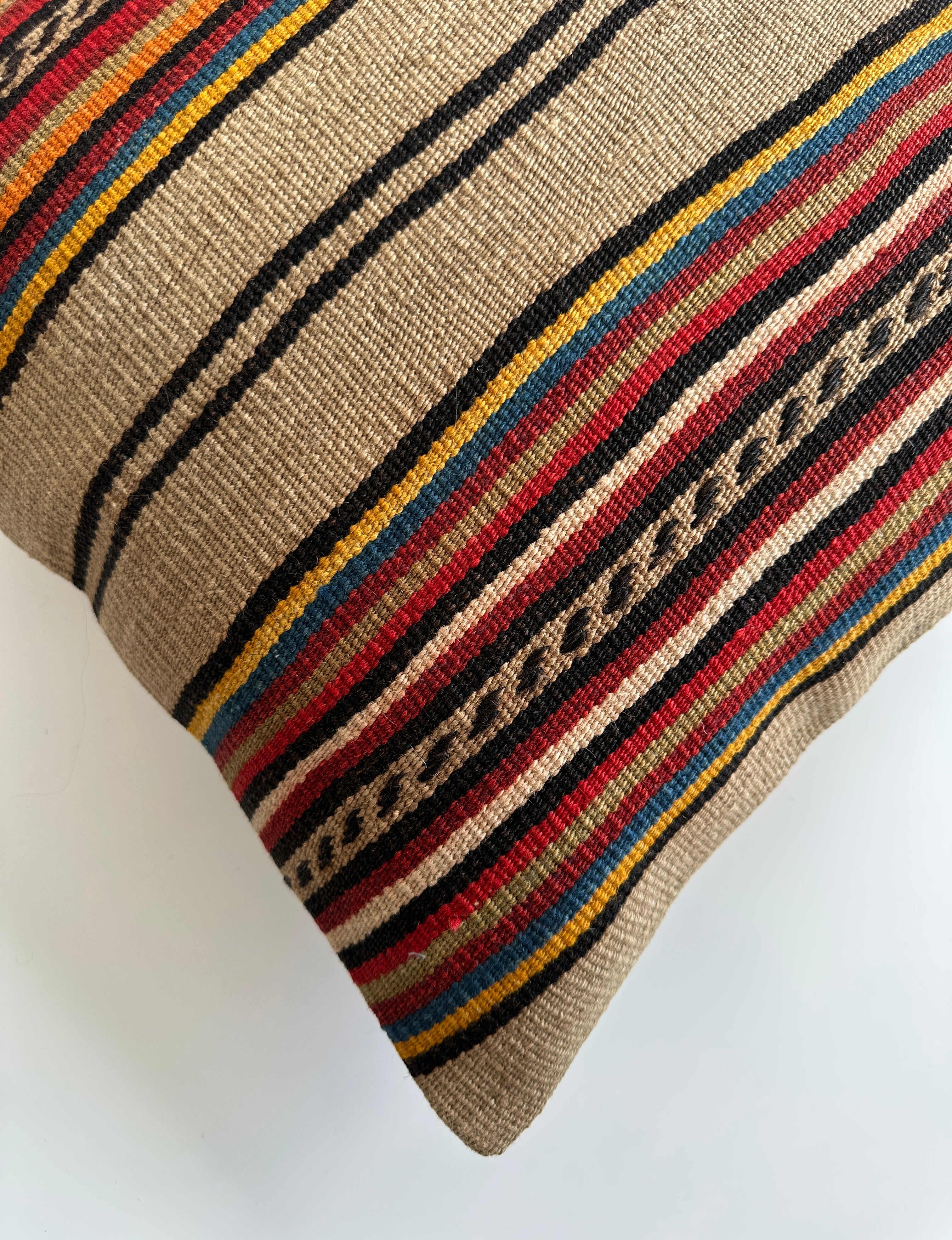 Handmade Multicolour Striped Turkish Rug Cushion Cover 18''x18'' / 46x45 CM