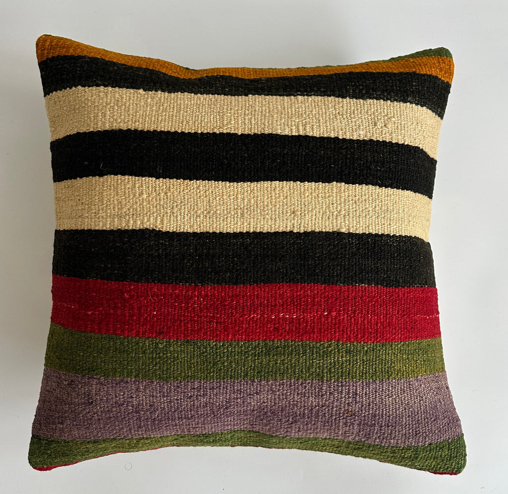 Handmade Multicolour Striped Turkish Rug Cushion Cover 18''x18'' / 45x45 CM