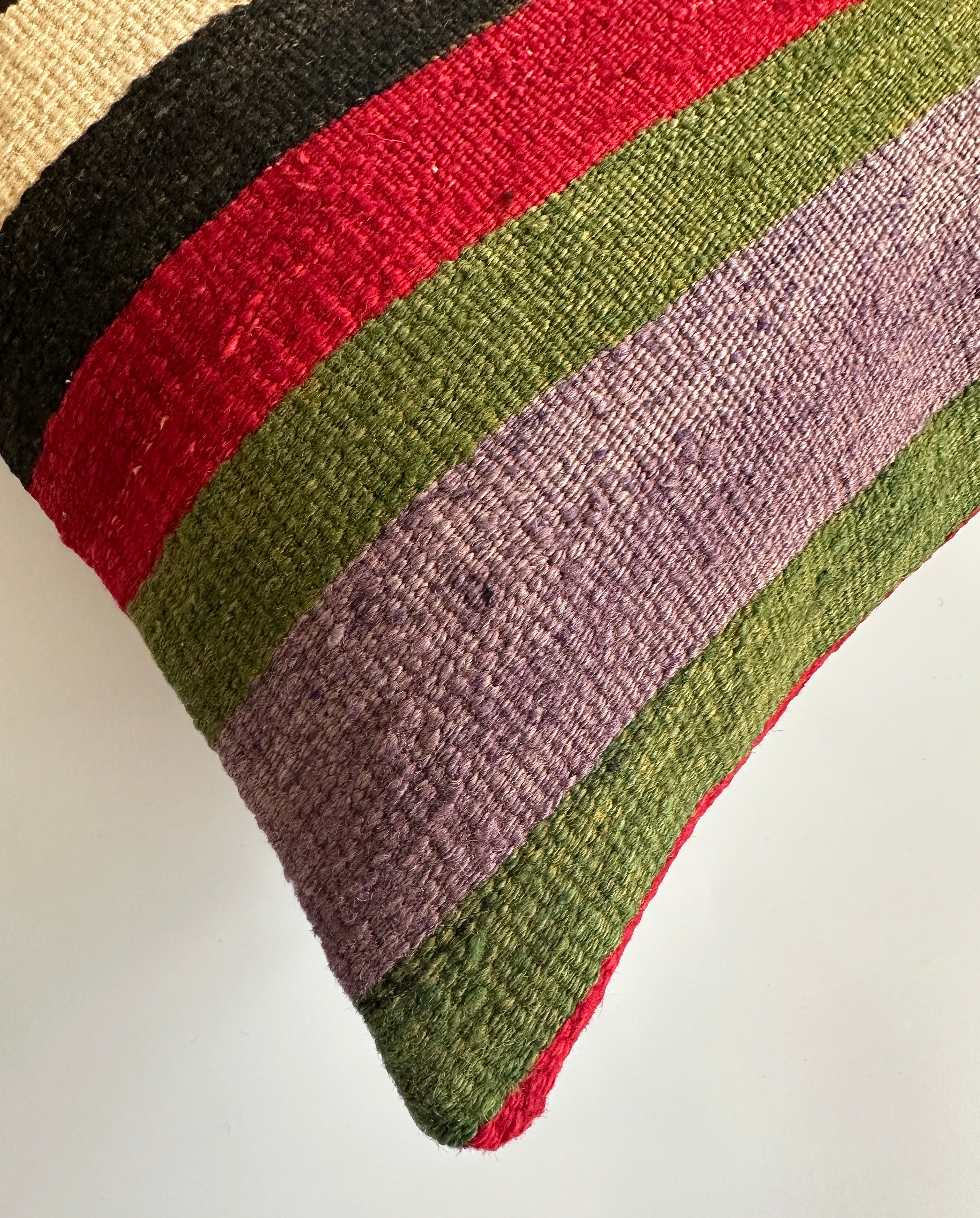 Handmade Multicolour Striped Turkish Rug Cushion Cover 18''x18'' / 45x45 CM