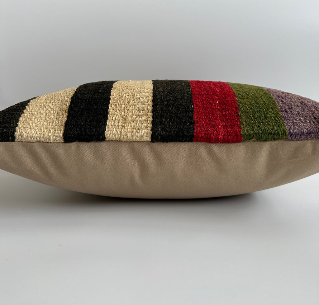 Handmade Multicolour Striped Turkish Rug Cushion Cover 18''x18'' / 45x45 CM