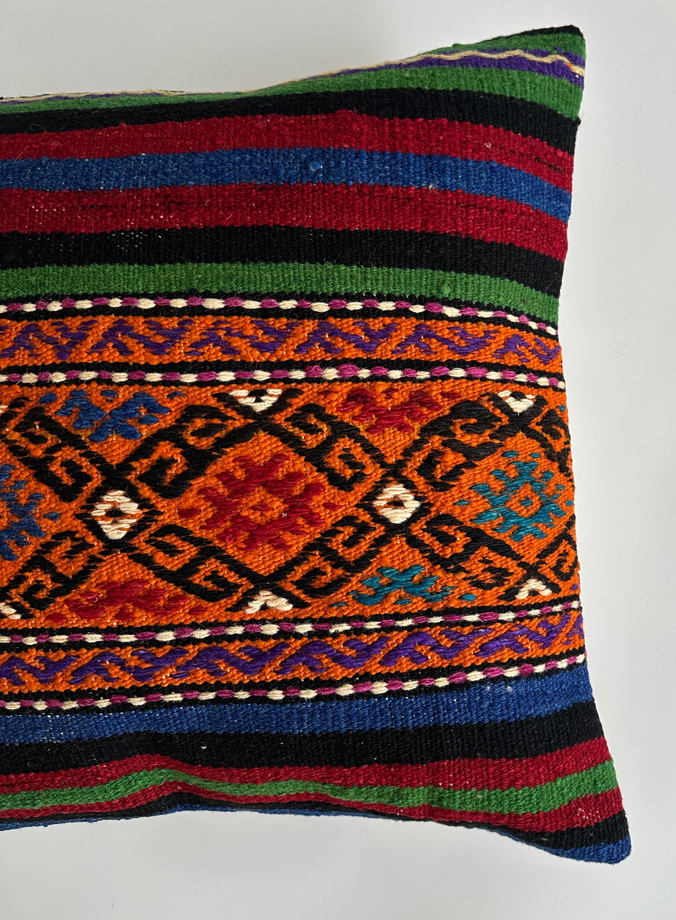 Handmade Multicolour Striped Turkish Rug Cushion Cover 18''x18'' / 44x44 CM