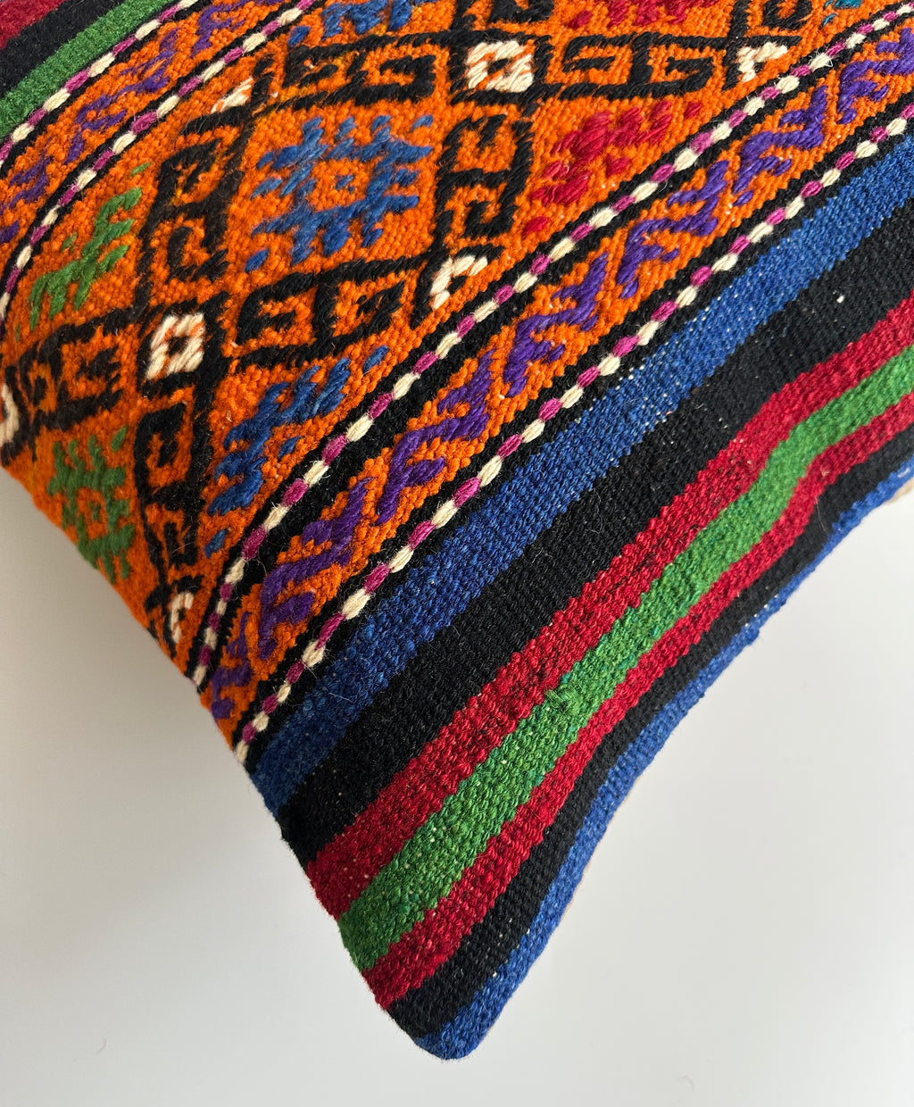 Handmade Multicolour Striped Turkish Rug Cushion Cover 18''x18'' / 44x44 CM