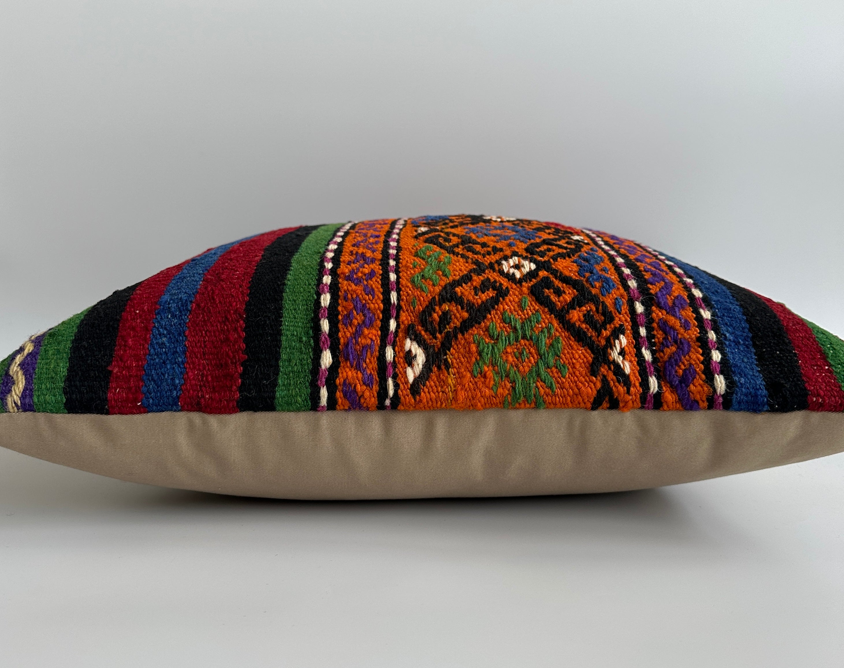 Handmade Multicolour Striped Turkish Rug Cushion Cover 18''x18'' / 44x44 CM