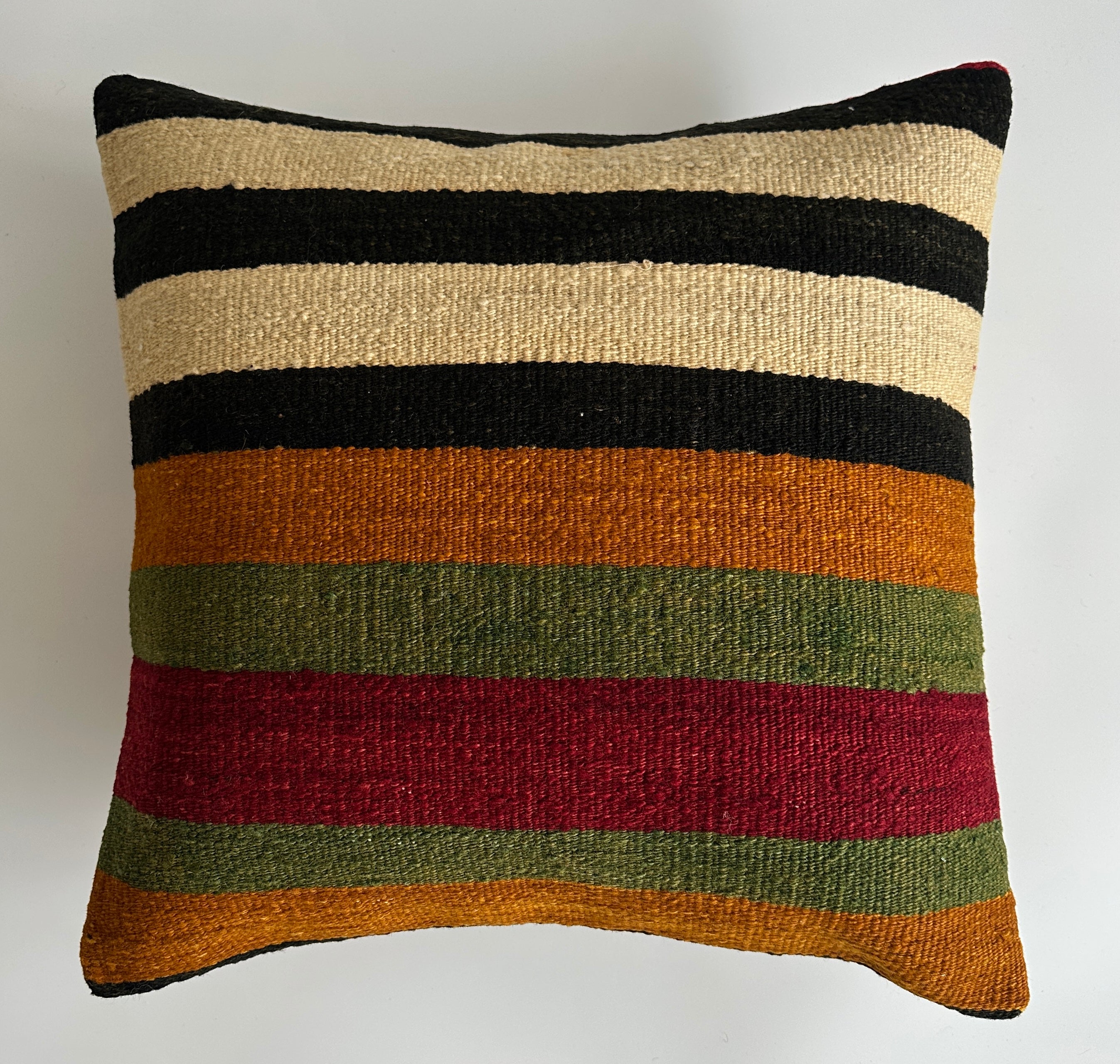 Handmade Multicolour Striped Turkish Rug Cushion Cover 18''x18'' / 45x44 CM