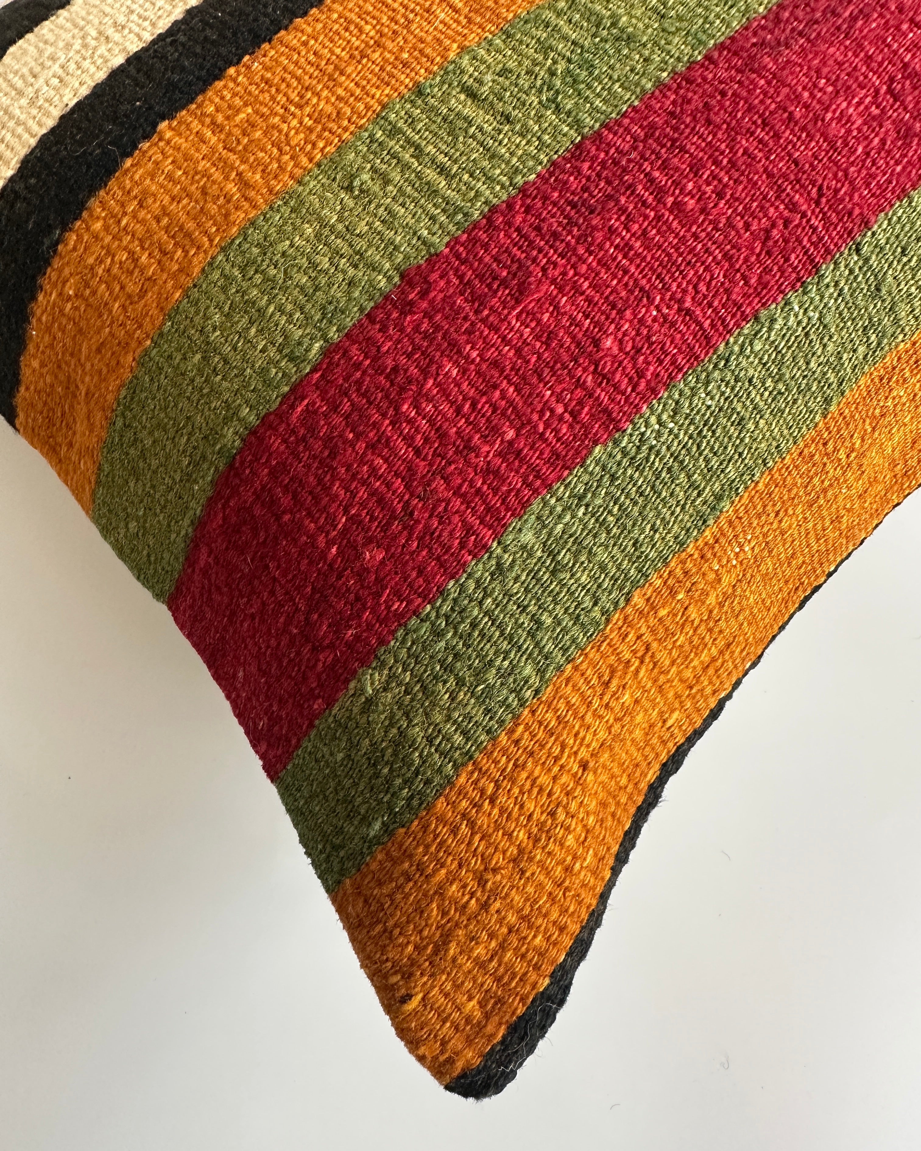 Handmade Multicolour Striped Turkish Rug Cushion Cover 18''x18'' / 45x44 CM
