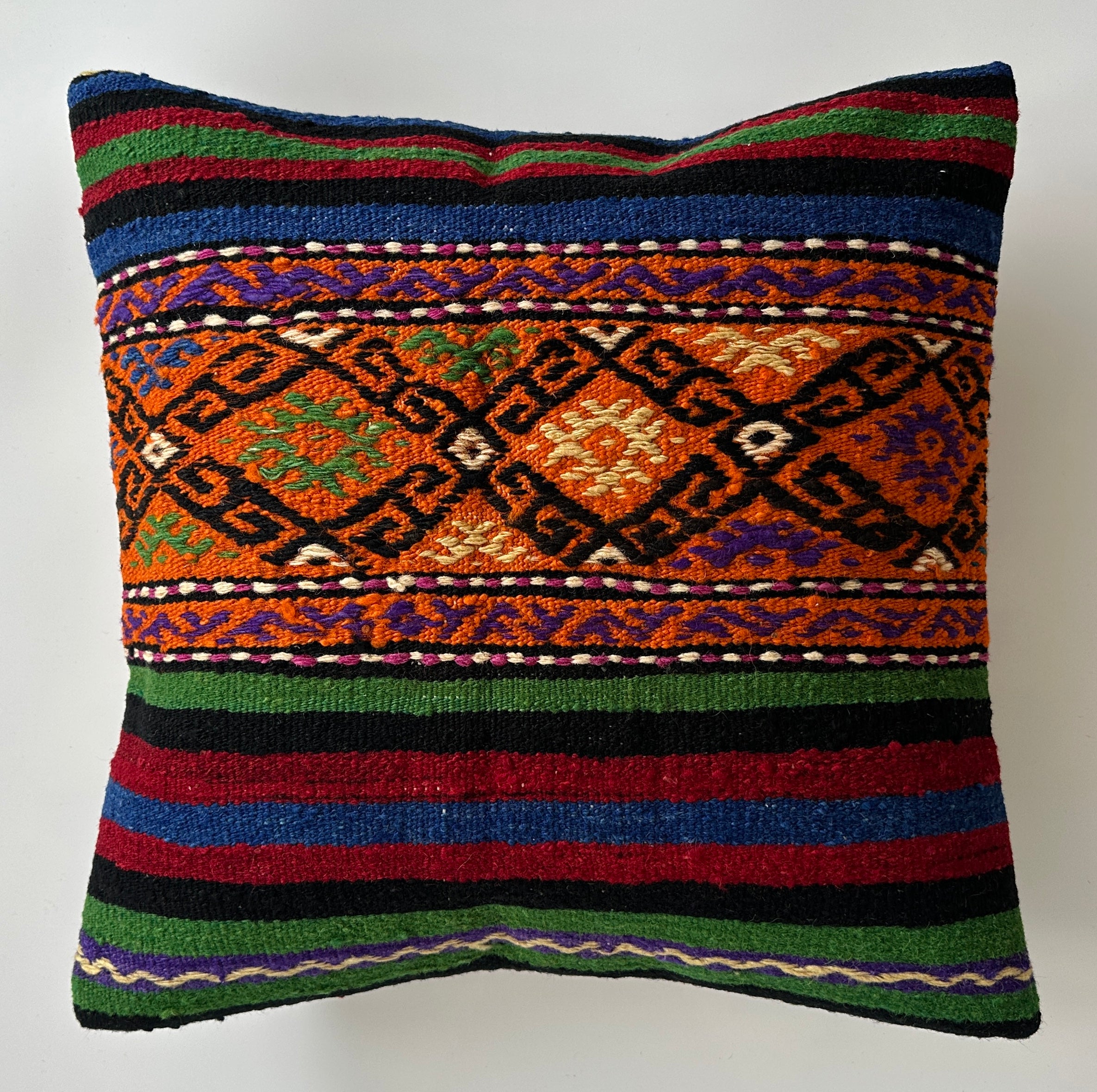 Handmade Multicolour Turkish Rug Cushion Cover 18''x18'' / 45x45 CM