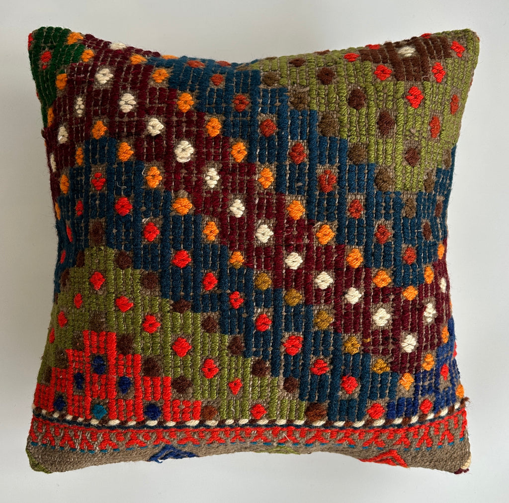 Handmade Multicolour Turkish Rug Cushion Cover 18''x18'' / 45x44 CM