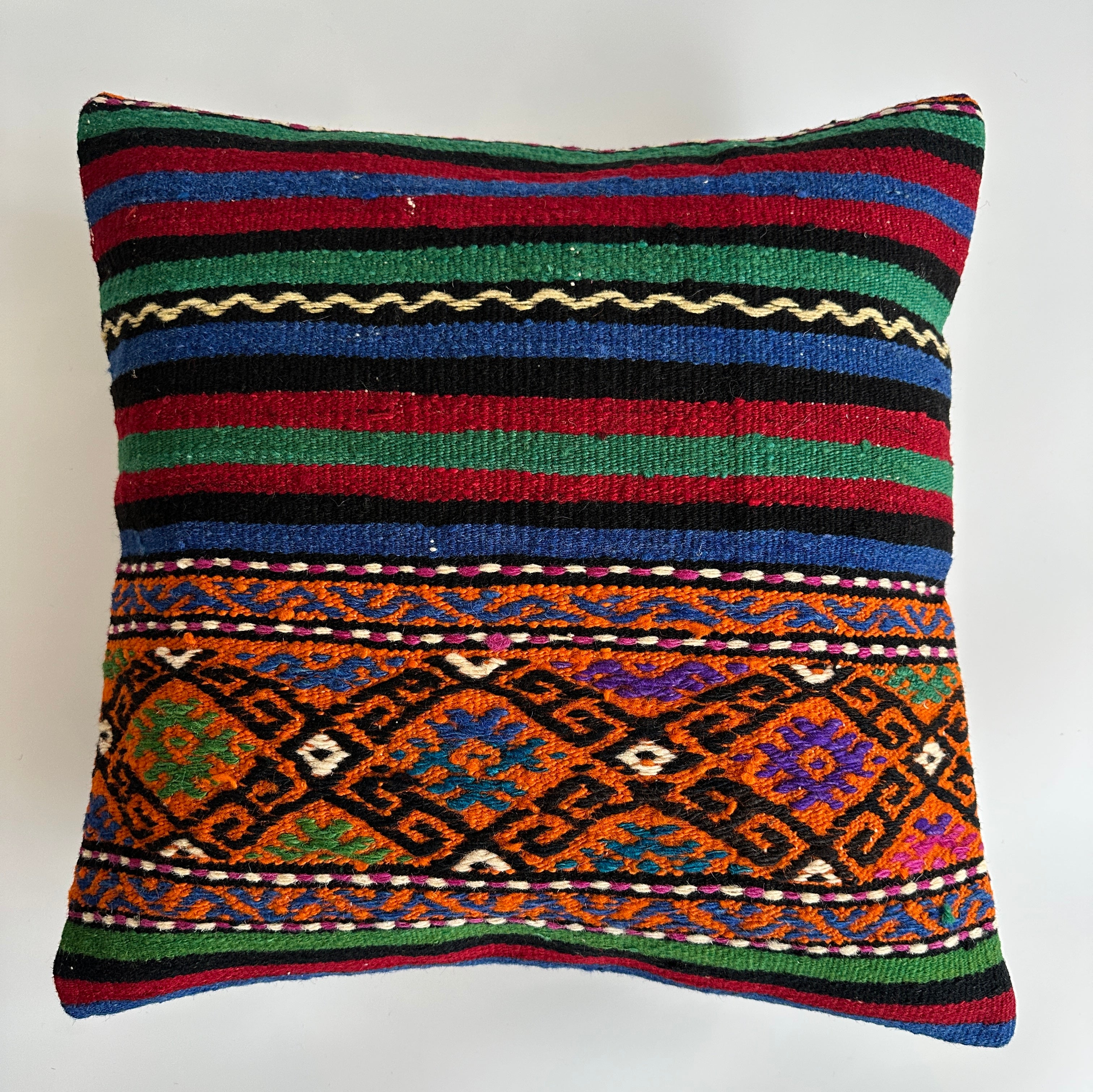 Handmade Multicolour Turkish Rug Cushion Cover 18''x18'' / 45x44 CM