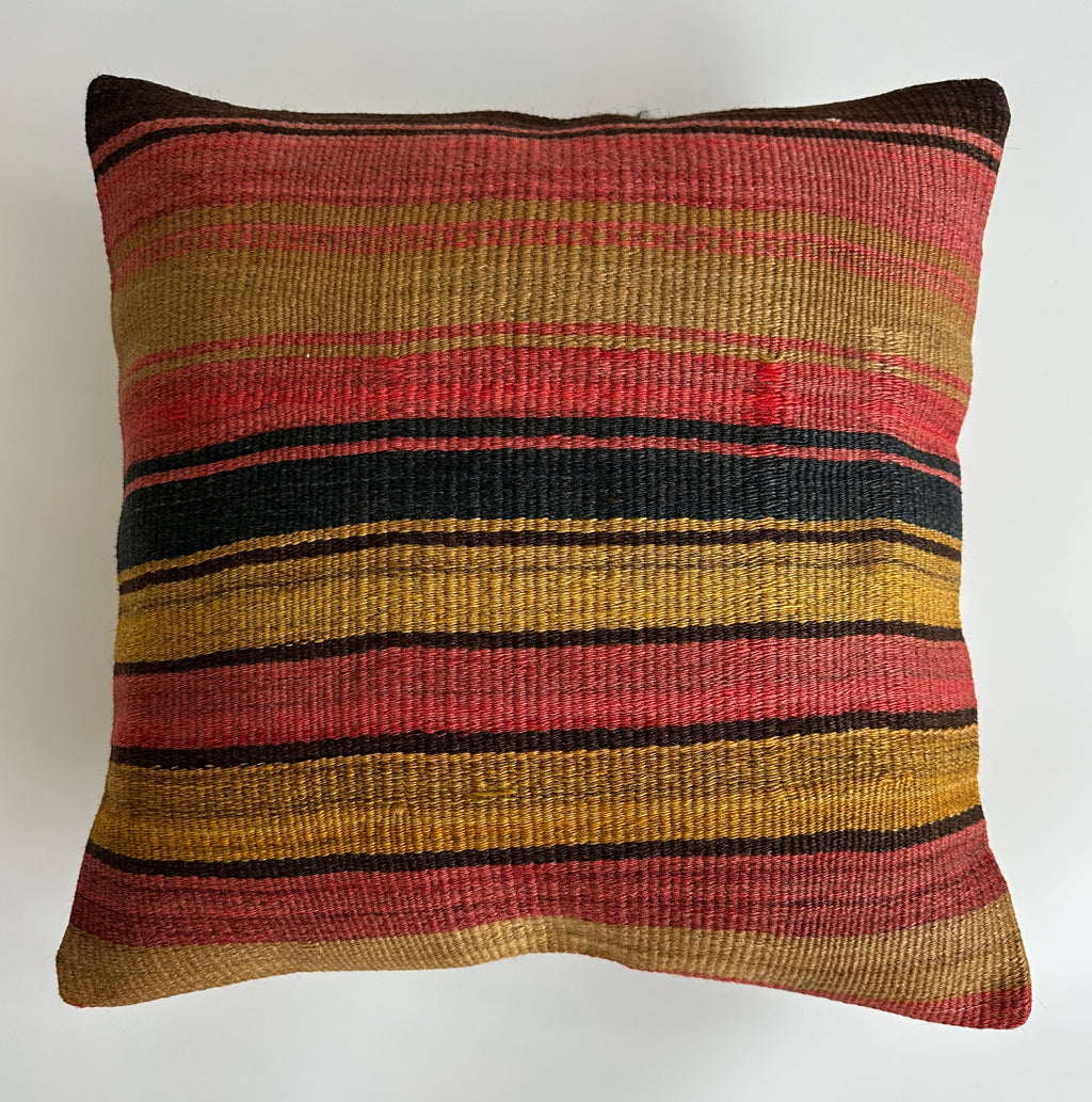 Handmade Multicolour Striped Turkish Rug Cushion Cover 18''x18'' / 45x44 CM