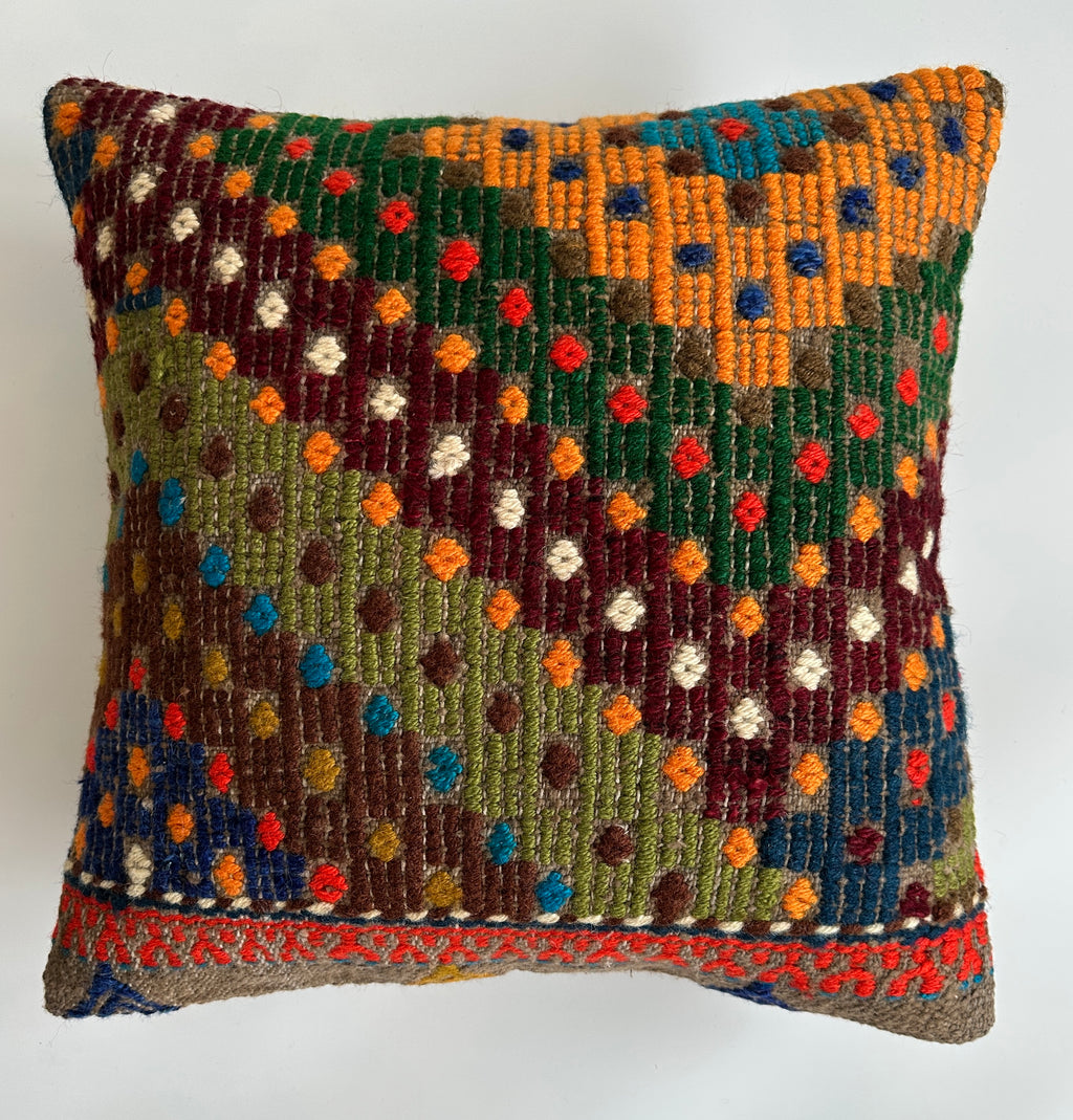 Handmade Multicolour Turkish Rug Cushion Cover 18''x18'' / 45x44 CM