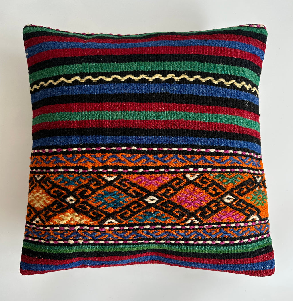 Handmade Multicolour Turkish Rug Cushion Cover 18''x18'' / 44x44 CM