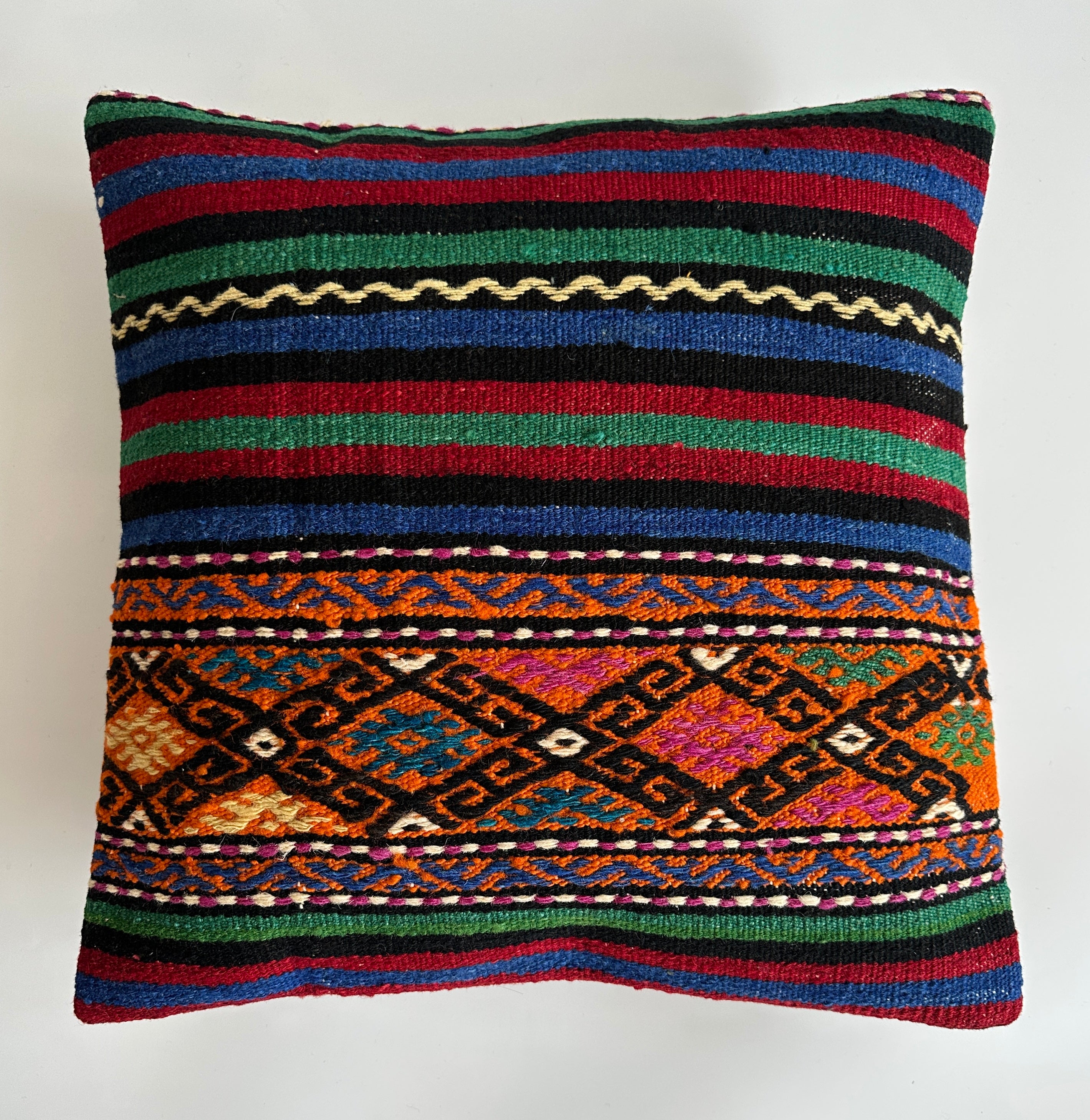 Handmade Multicolour Turkish Rug Cushion Cover 18''x18'' / 44x44 CM