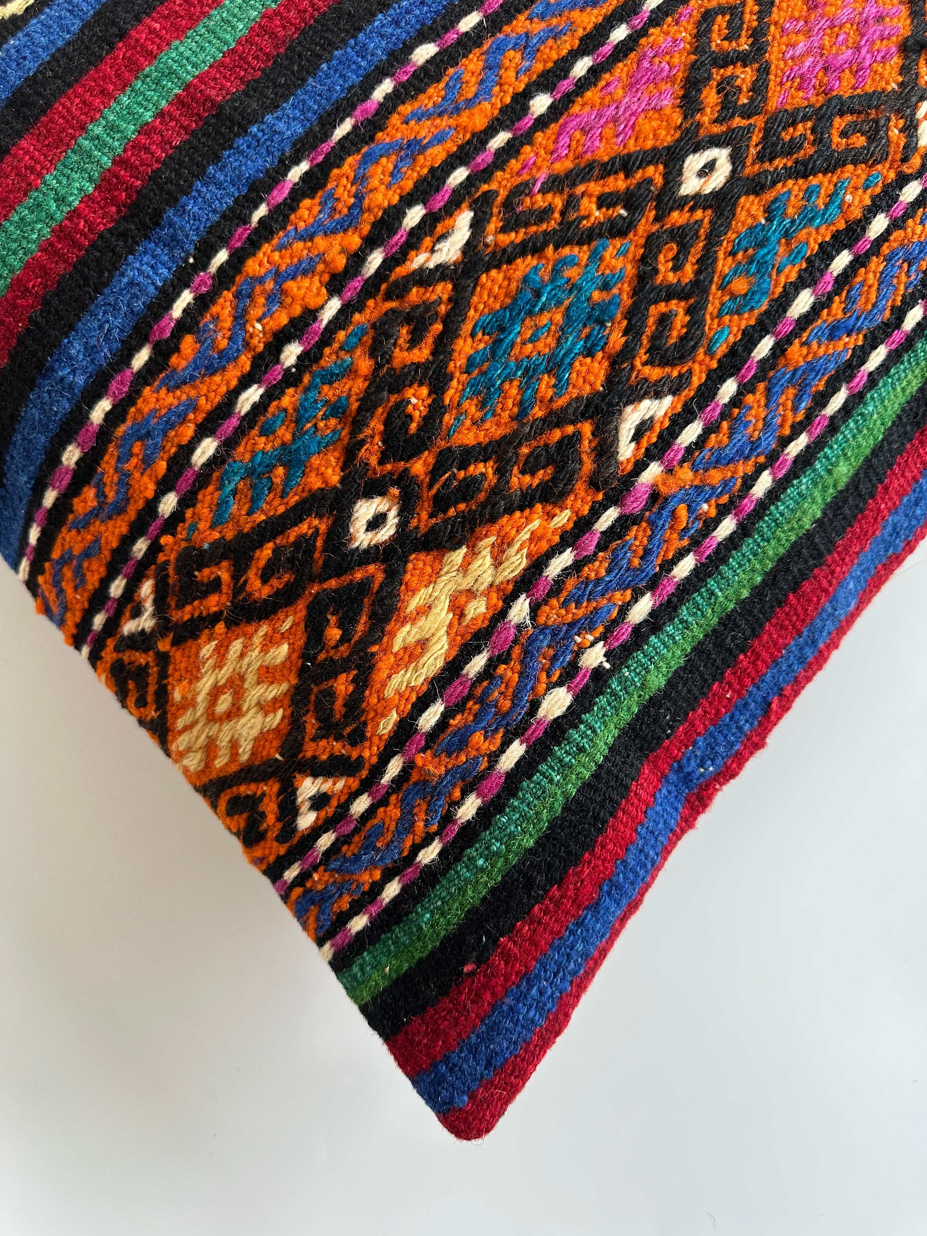 Handmade Multicolour Turkish Rug Cushion Cover 18''x18'' / 44x44 CM