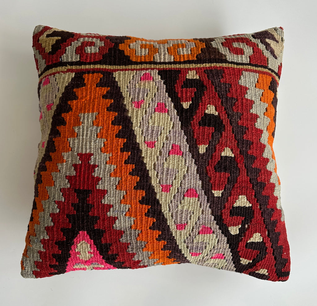 Handmade Multicolour Turkish Rug Cushion Cover 18''x18'' / 46x44 CM