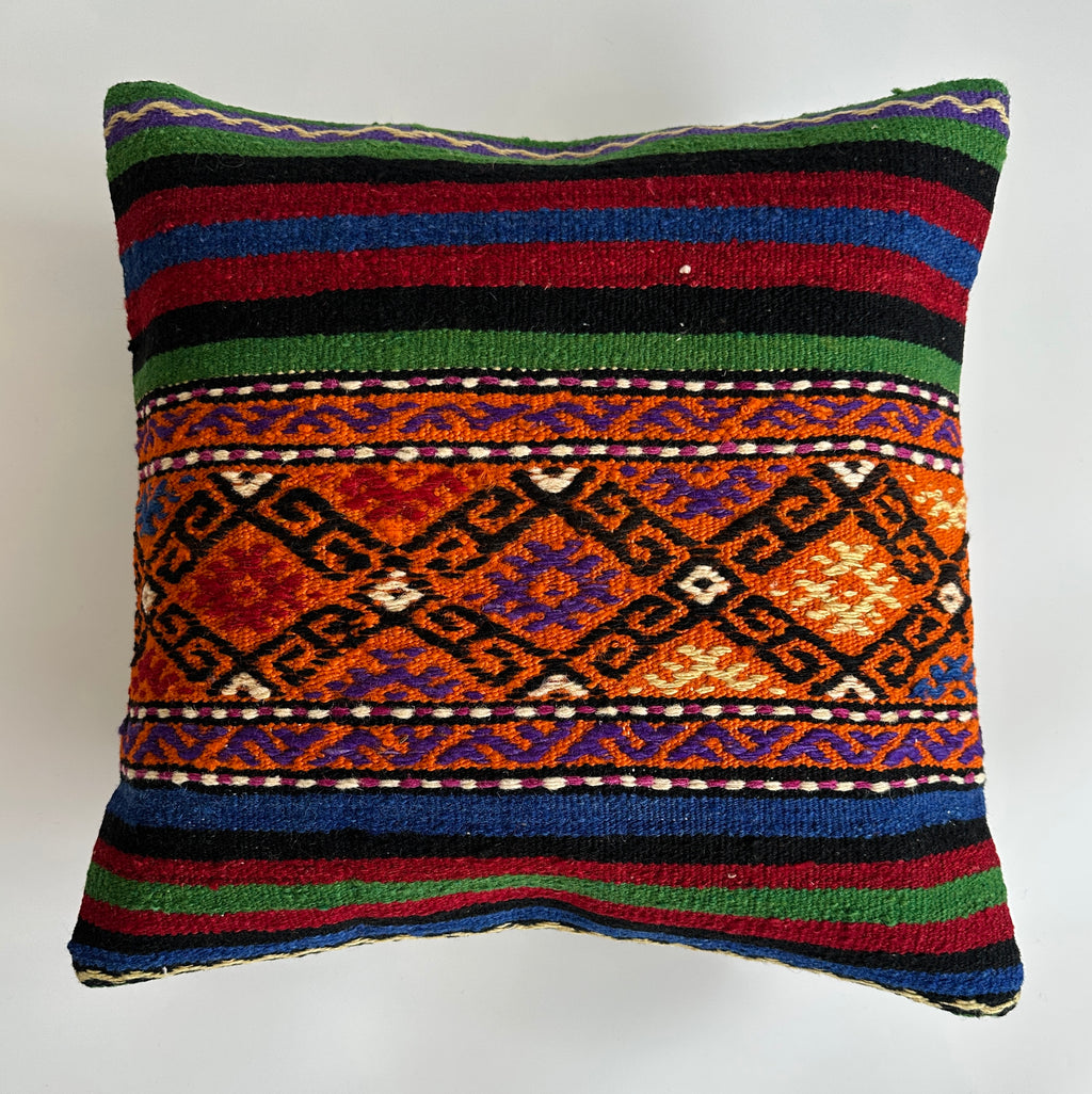 Handmade Multicolour Turkish Rug Cushion Cover 18''x18'' / 45x45 CM