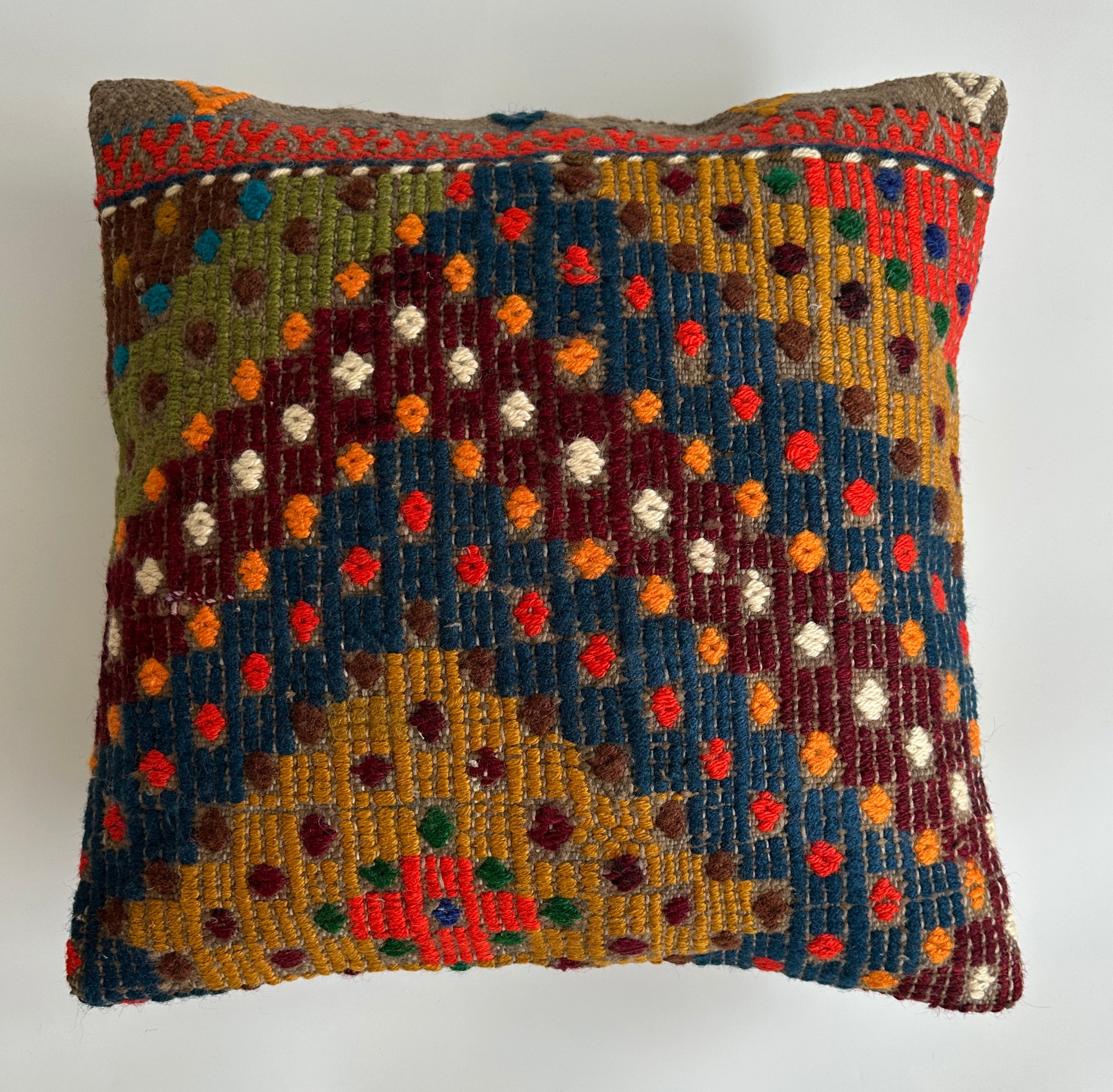 Handmade Multicolour Turkish Rug Cushion Cover 18''x18'' / 45x44 CM