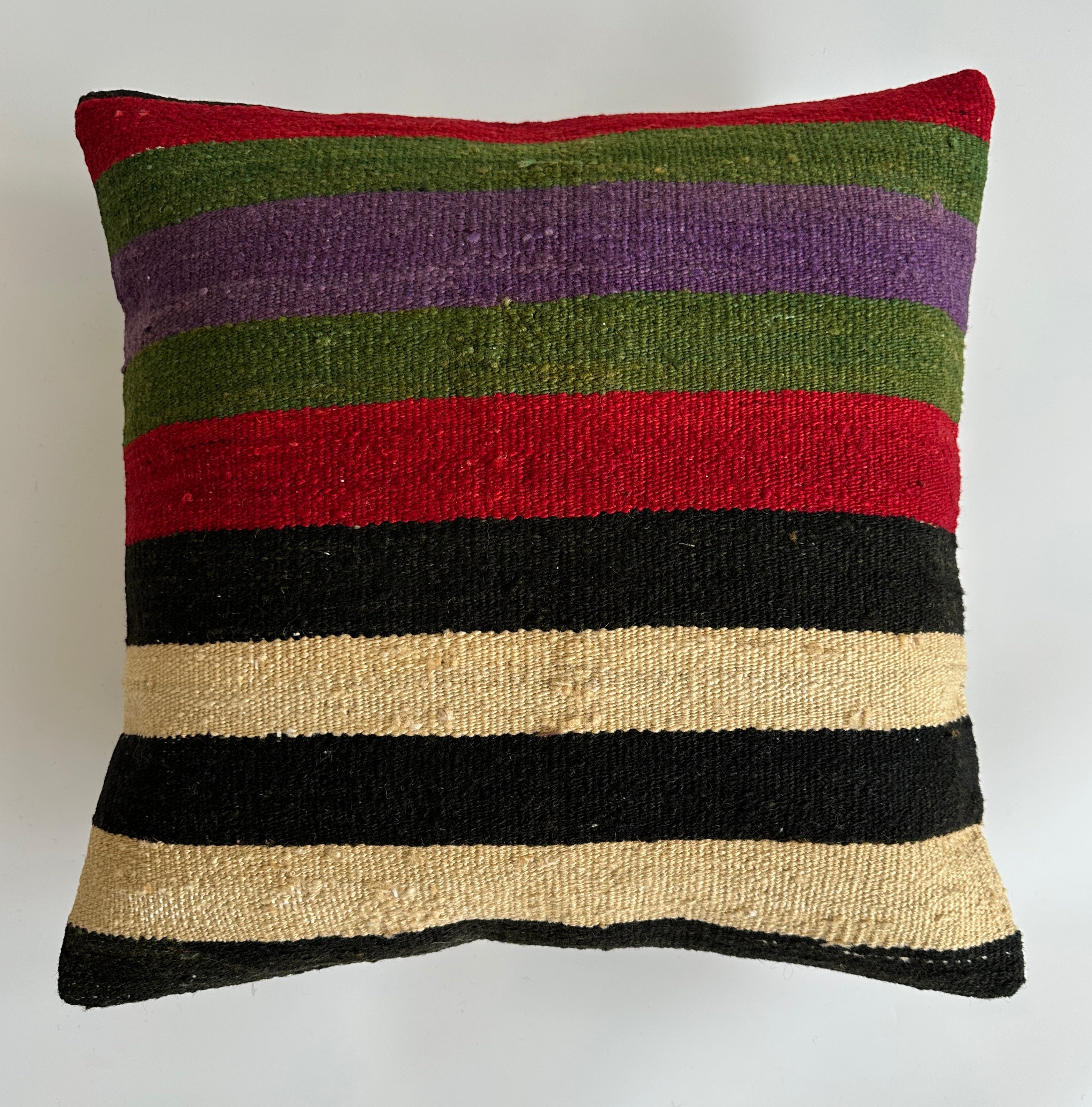 Handmade Multicolour Striped Turkish Rug Cushion Cover 18''x18'' / 45x44 CM