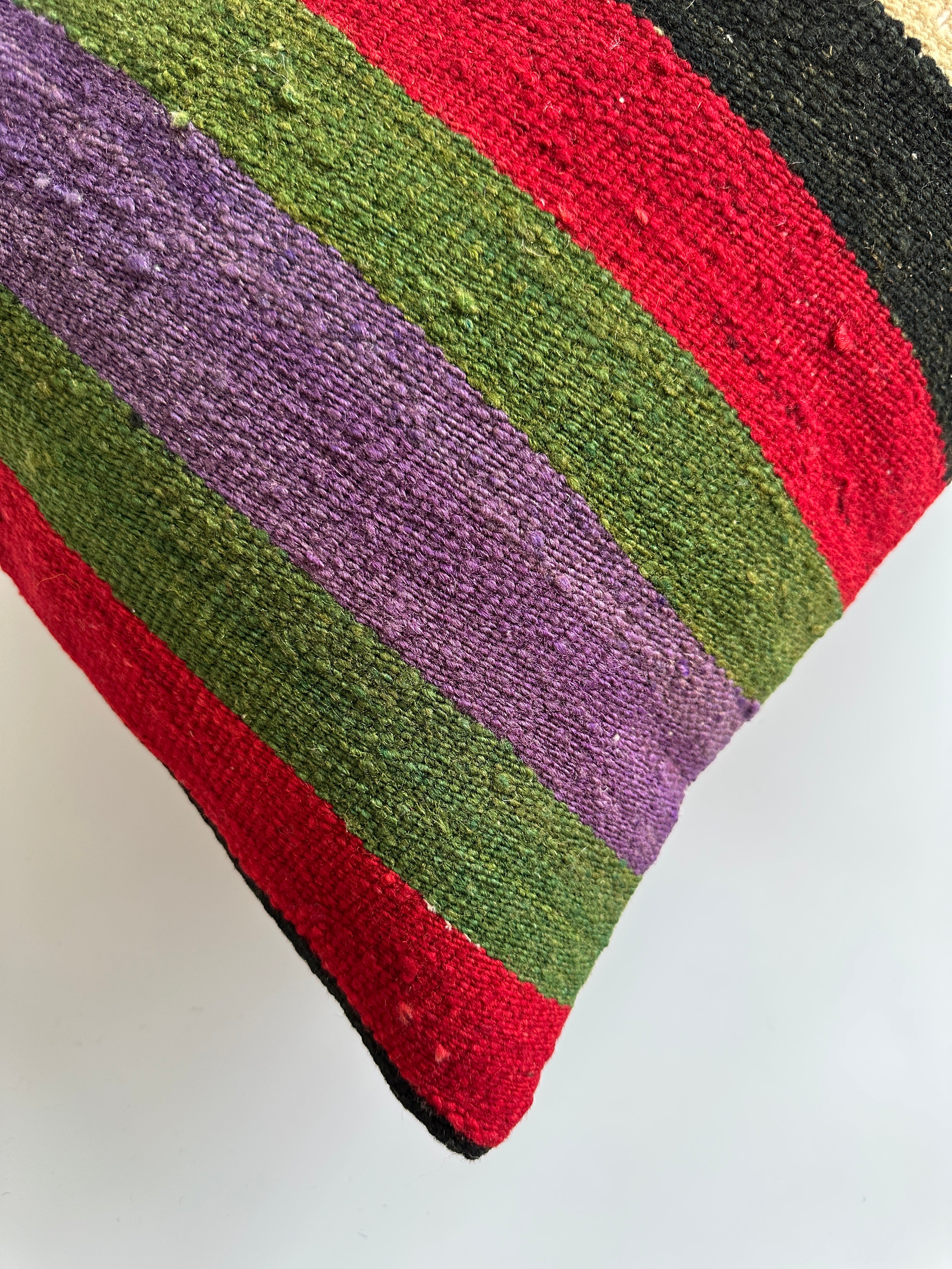 Handmade Multicolour Striped Turkish Rug Cushion Cover 18''x18'' / 45x44 CM