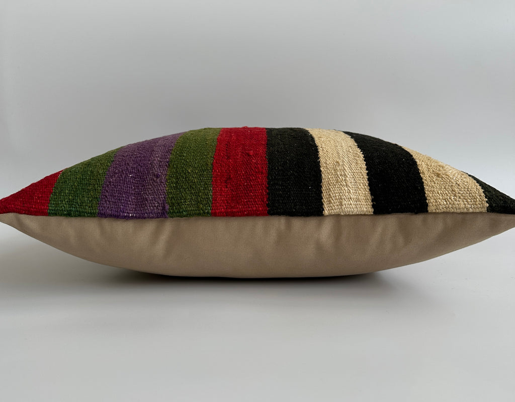 Handmade Multicolour Striped Turkish Rug Cushion Cover 18''x18'' / 45x44 CM