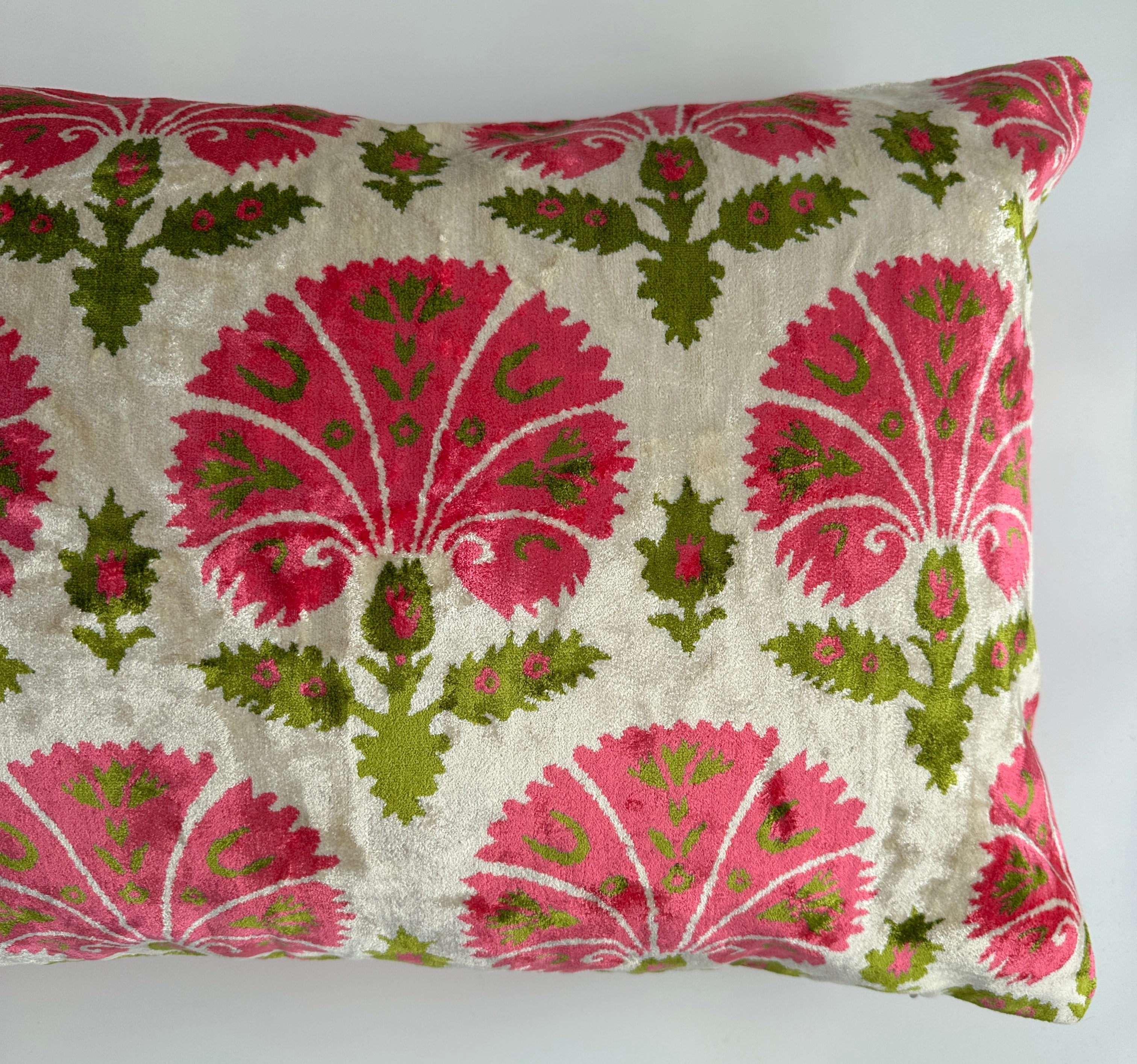 Pink Carnations Silk Velvet Cushion Cover 24''x16'' / 60x40 CM