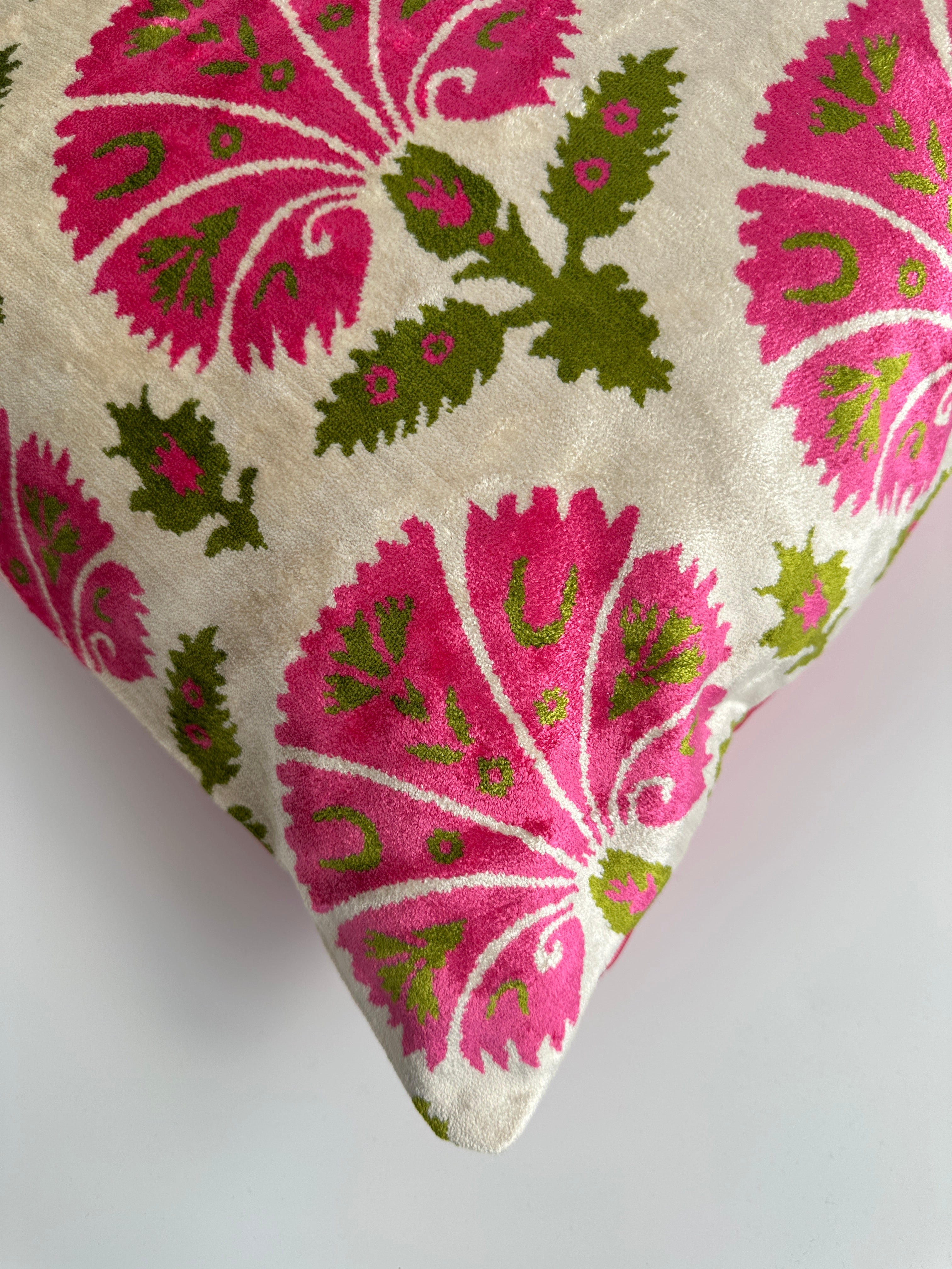 Pink Carnations Silk Velvet Cushion Cover 24''x16'' / 60x40 CM