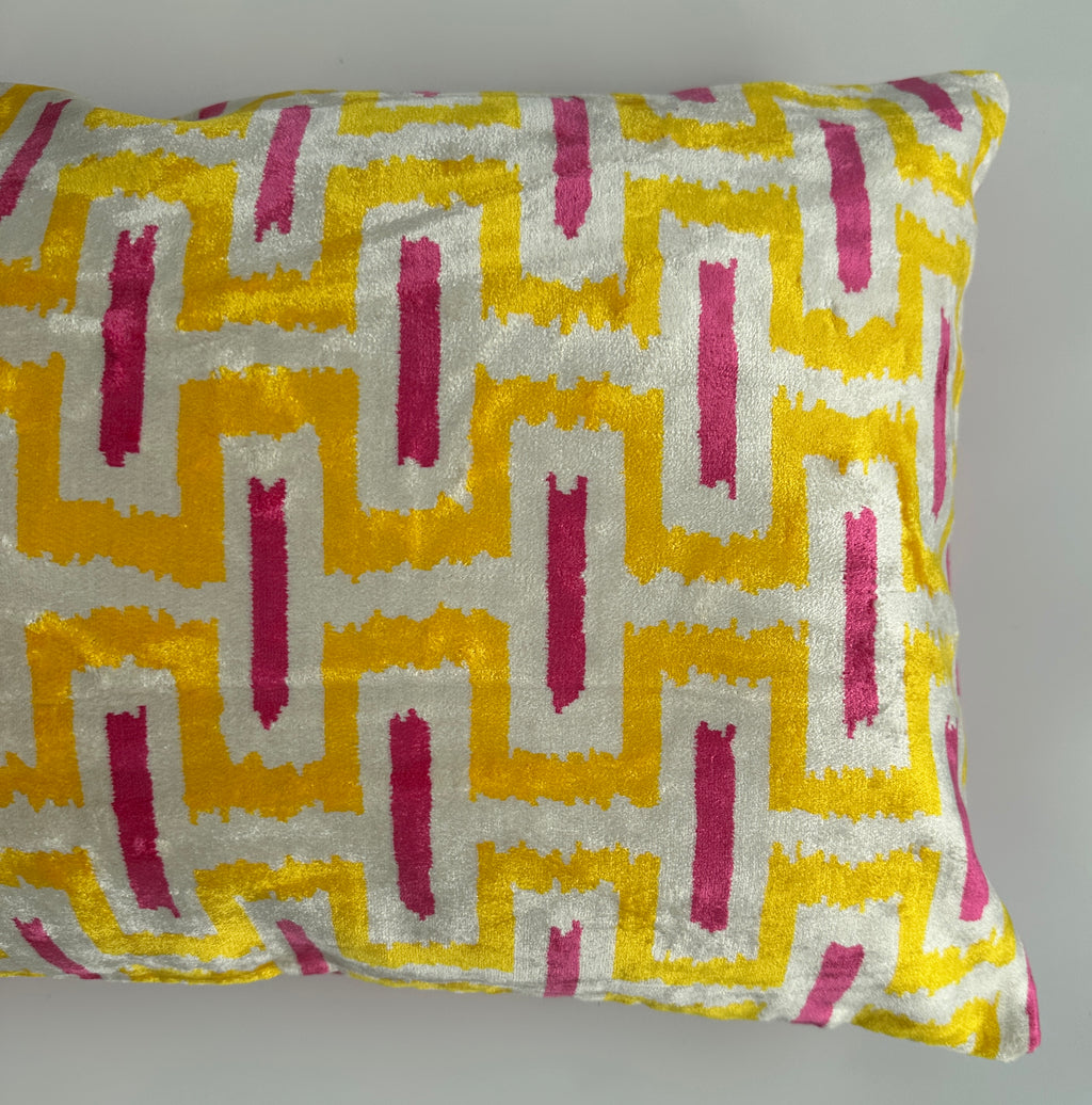 Yellow Turkish Silk Velvet Cushion Cover 24''x16'' / 60x40 CM