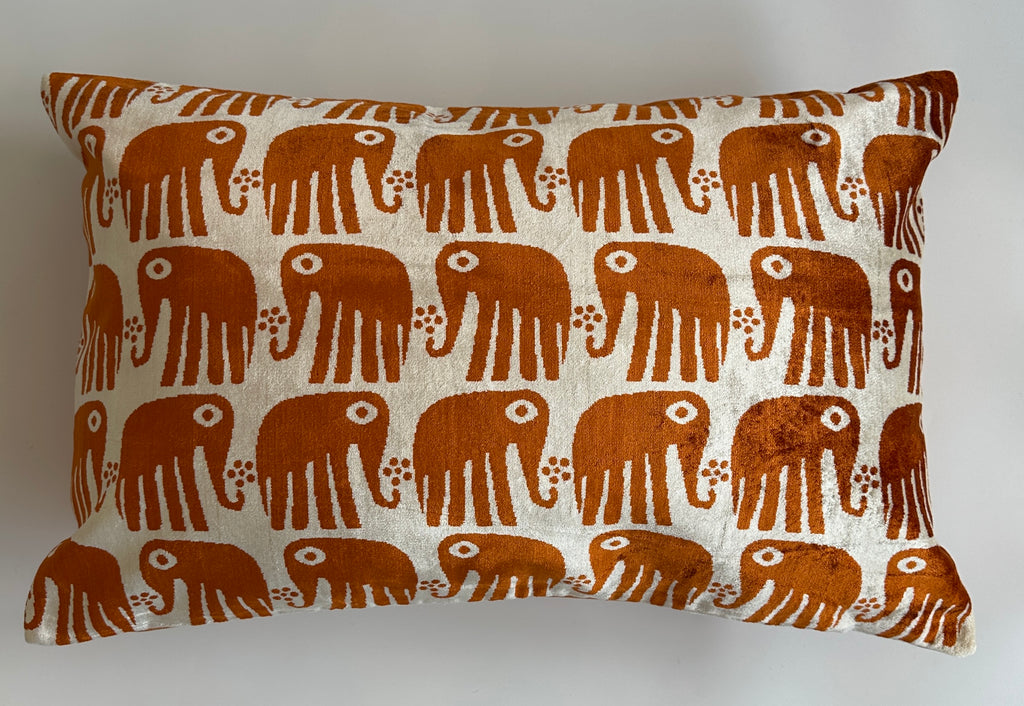 Saffron Elephant Silk Velvet Cushion Cover 24''x16'' / 60x40 CM
