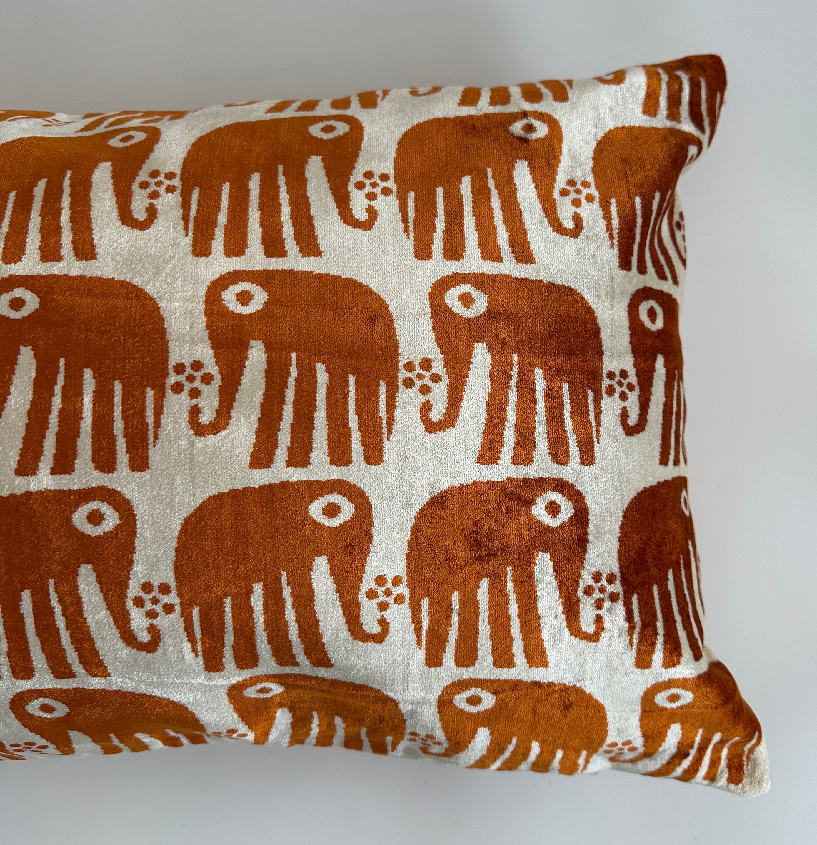 Saffron Elephant Silk Velvet Cushion Cover 24''x16'' / 60x40 CM