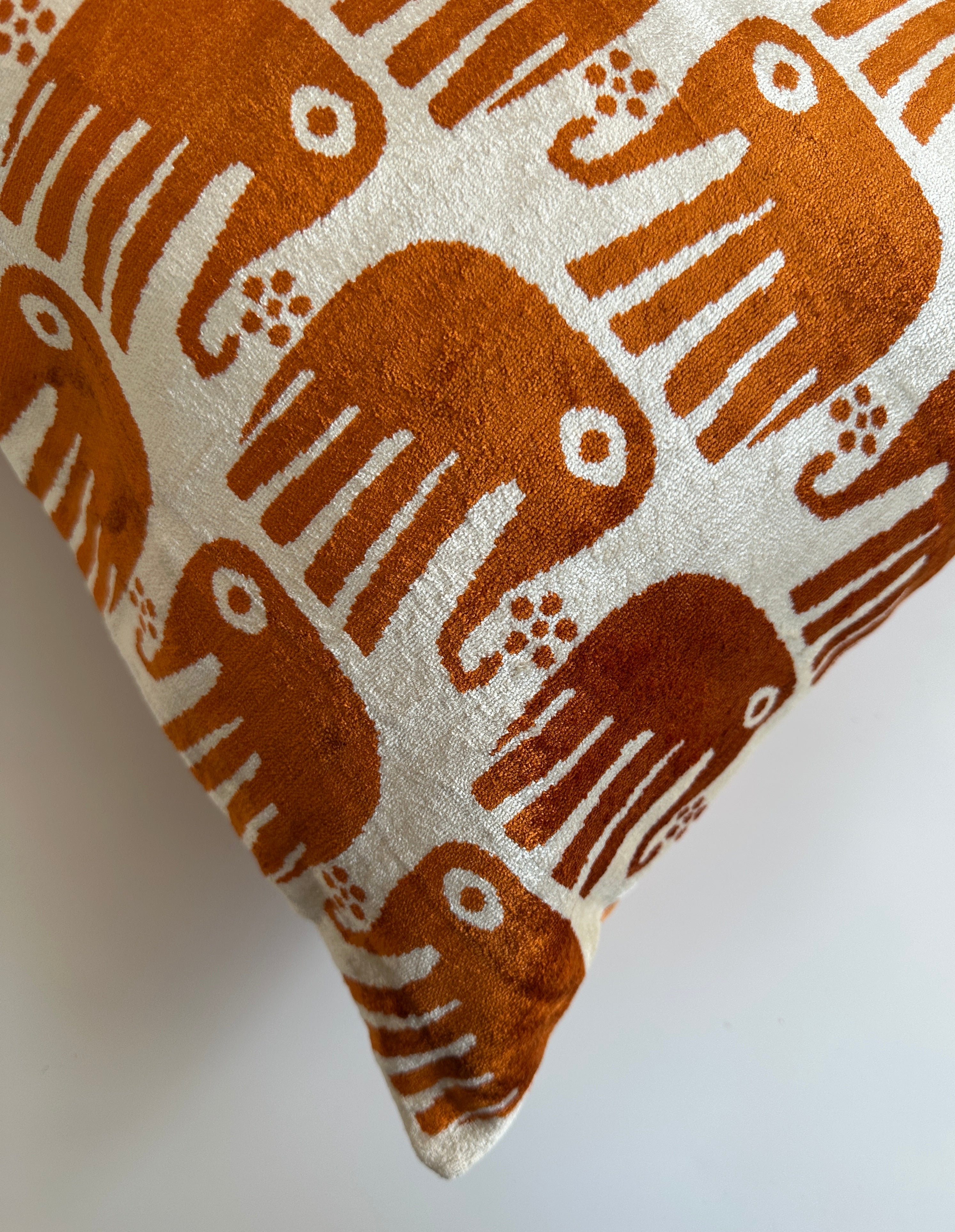 Saffron Elephant Silk Velvet Cushion Cover 24''x16'' / 60x40 CM